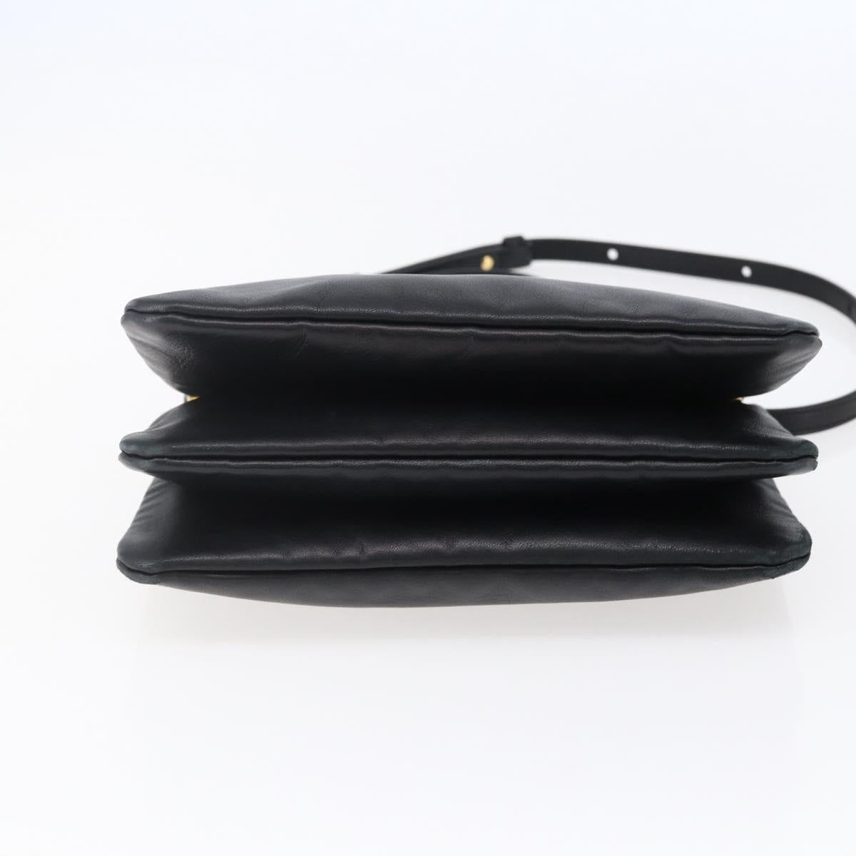 CELINE Trio Small Shoulder Bag Leather Black Gold Auth BA6727