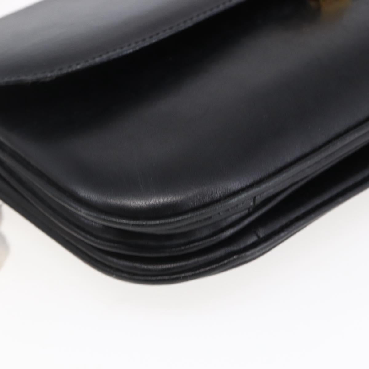 CELINE Shoulder Bag Leather Black Gold Auth BA6728