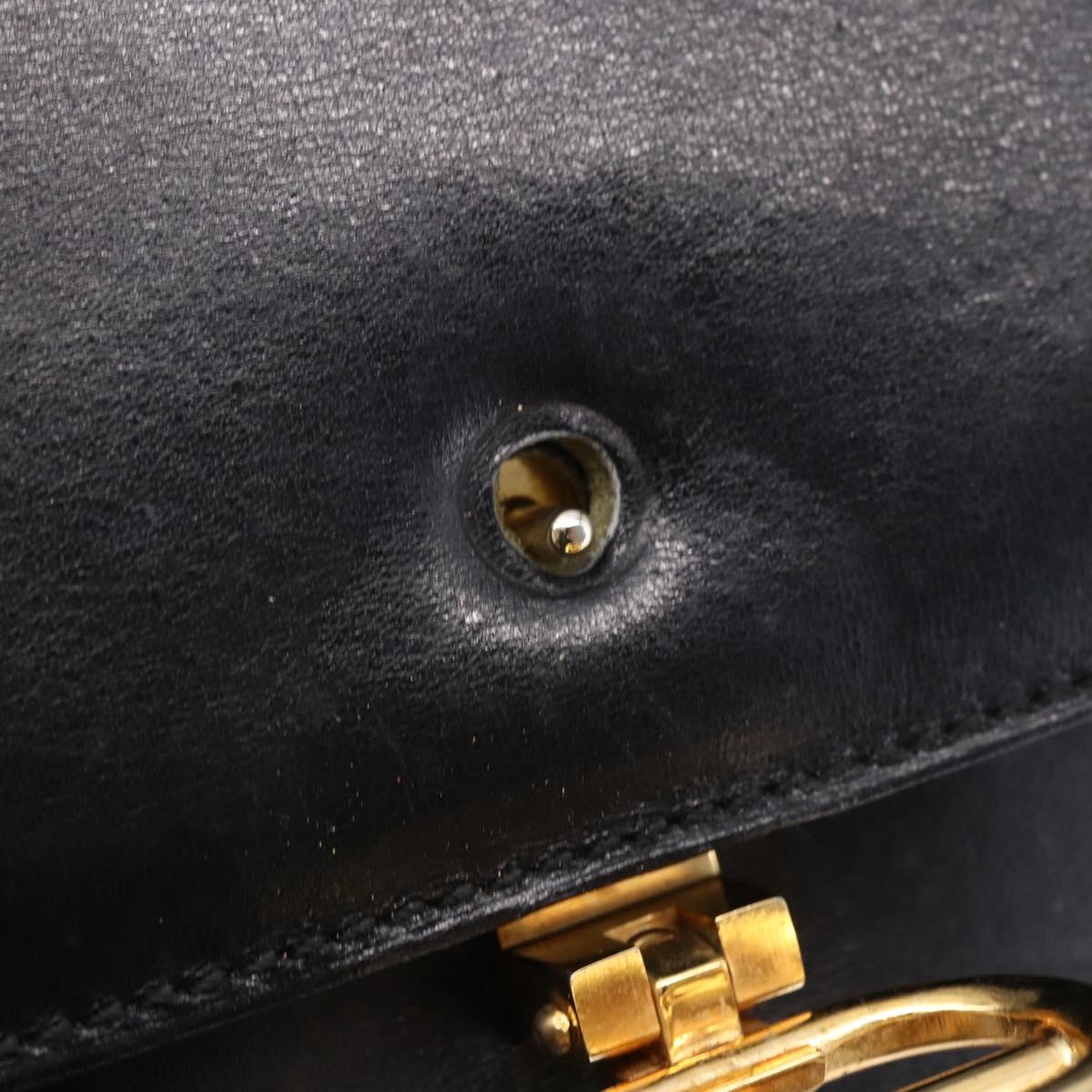 CELINE Shoulder Bag Leather Black Gold Auth BA6728