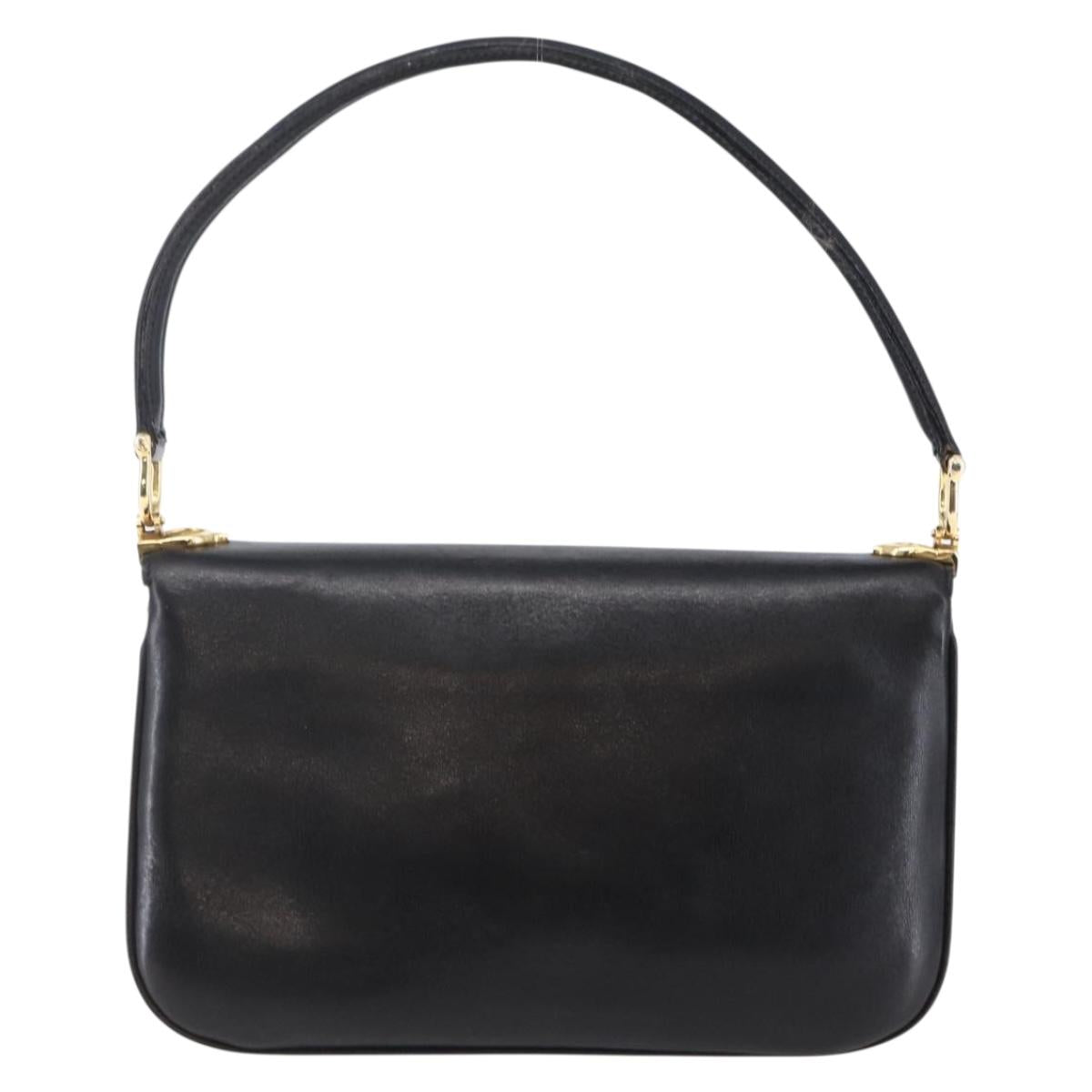 CELINE Shoulder Bag Leather Black Gold Auth BA6728