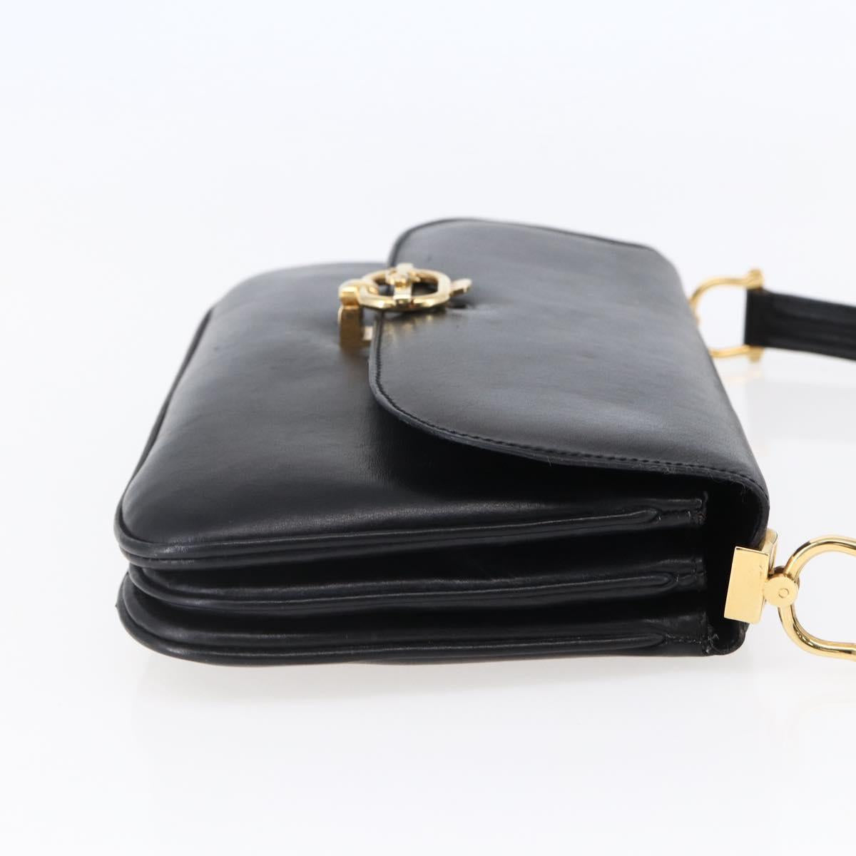 CELINE Shoulder Bag Leather Black Gold Auth BA6728