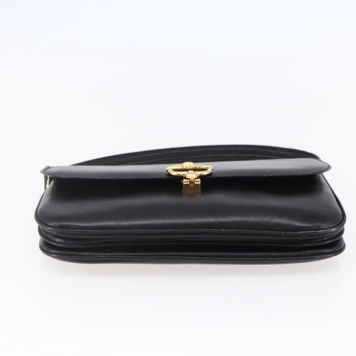 CELINE Shoulder Bag Leather Black Gold Auth BA6728