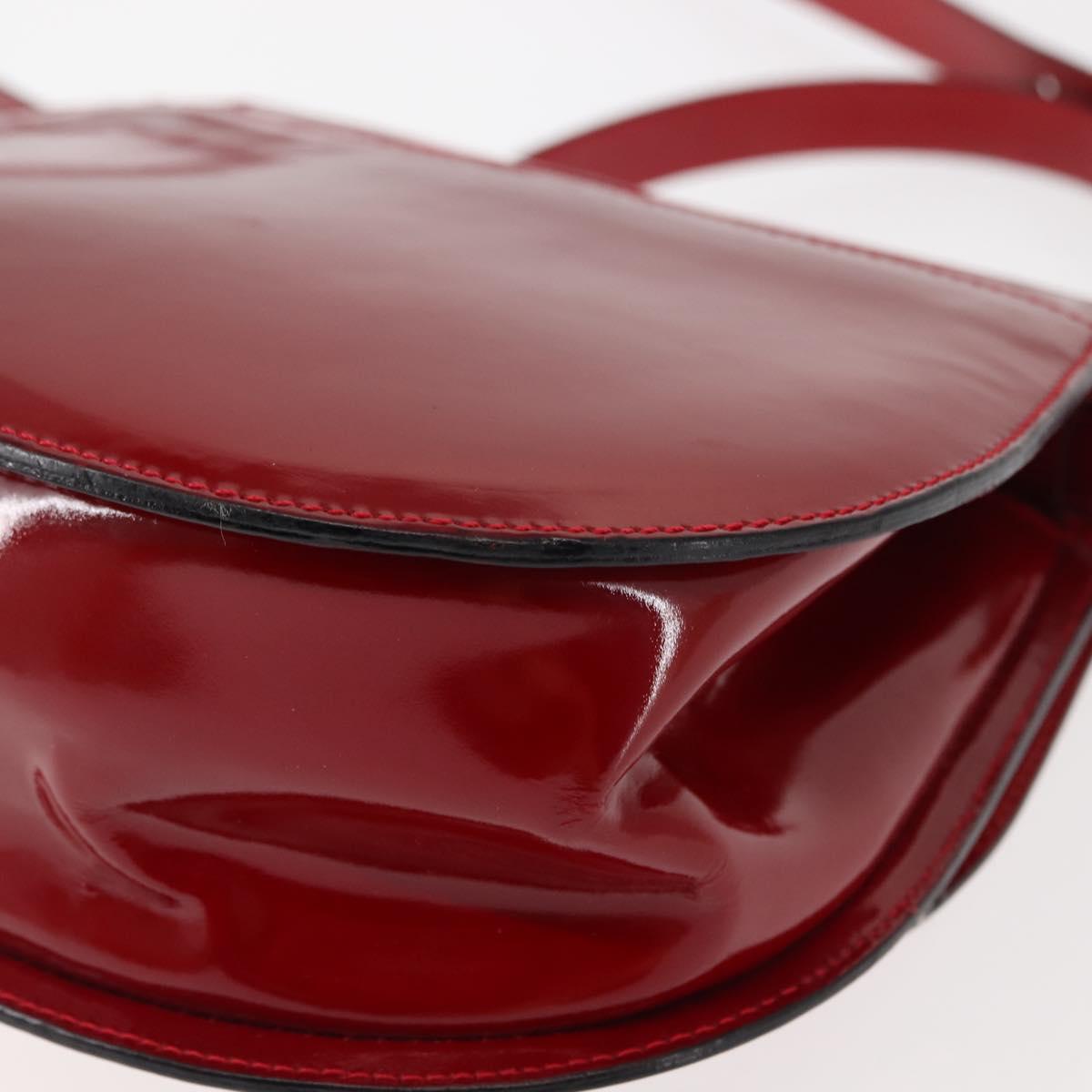 CELINE Hand Bag Enamel 2way Red Gold Auth BA6729