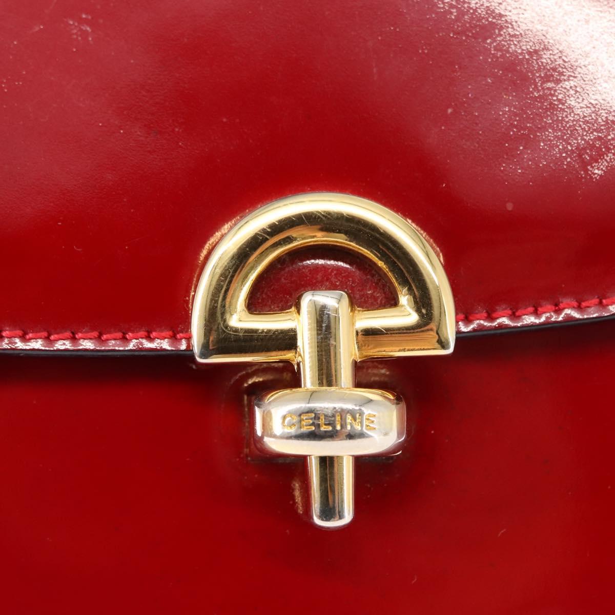 CELINE Hand Bag Enamel 2way Red Gold Auth BA6729