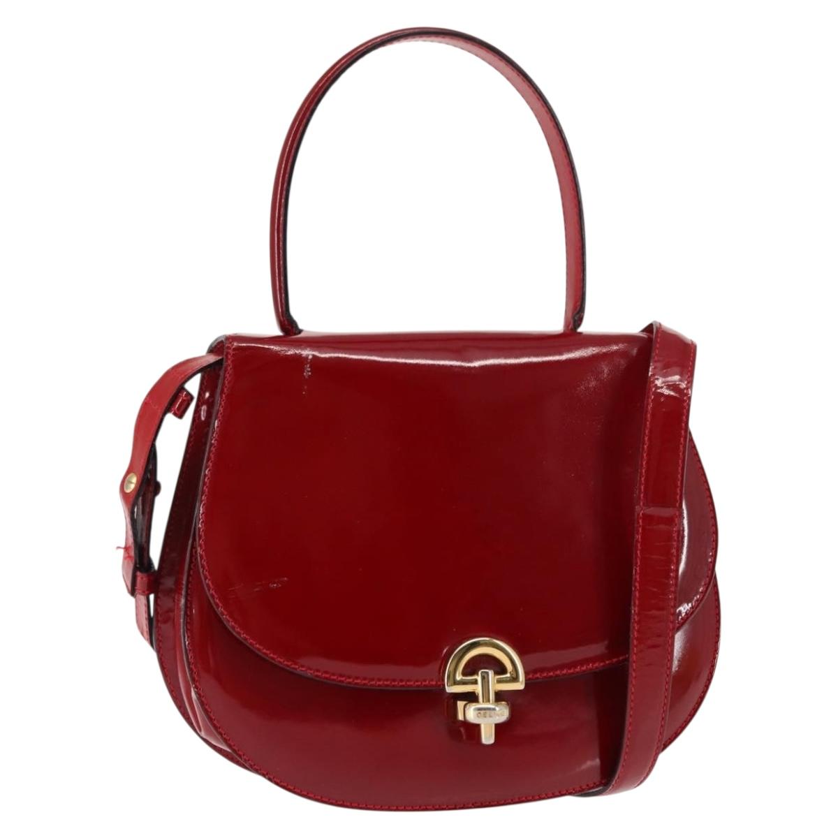 CELINE Hand Bag Enamel 2way Red Gold Auth BA6729