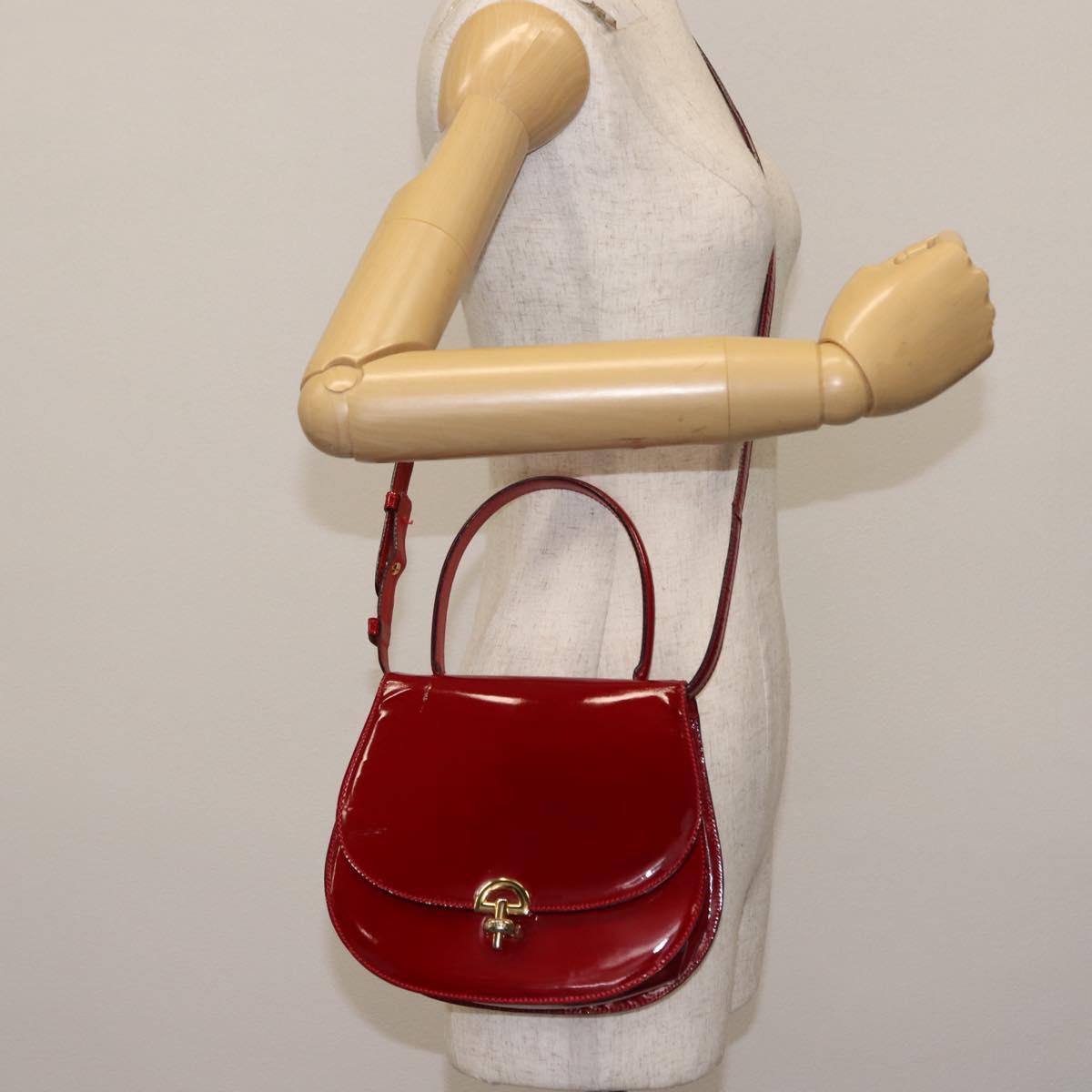 CELINE Hand Bag Enamel 2way Red Gold Auth BA6729