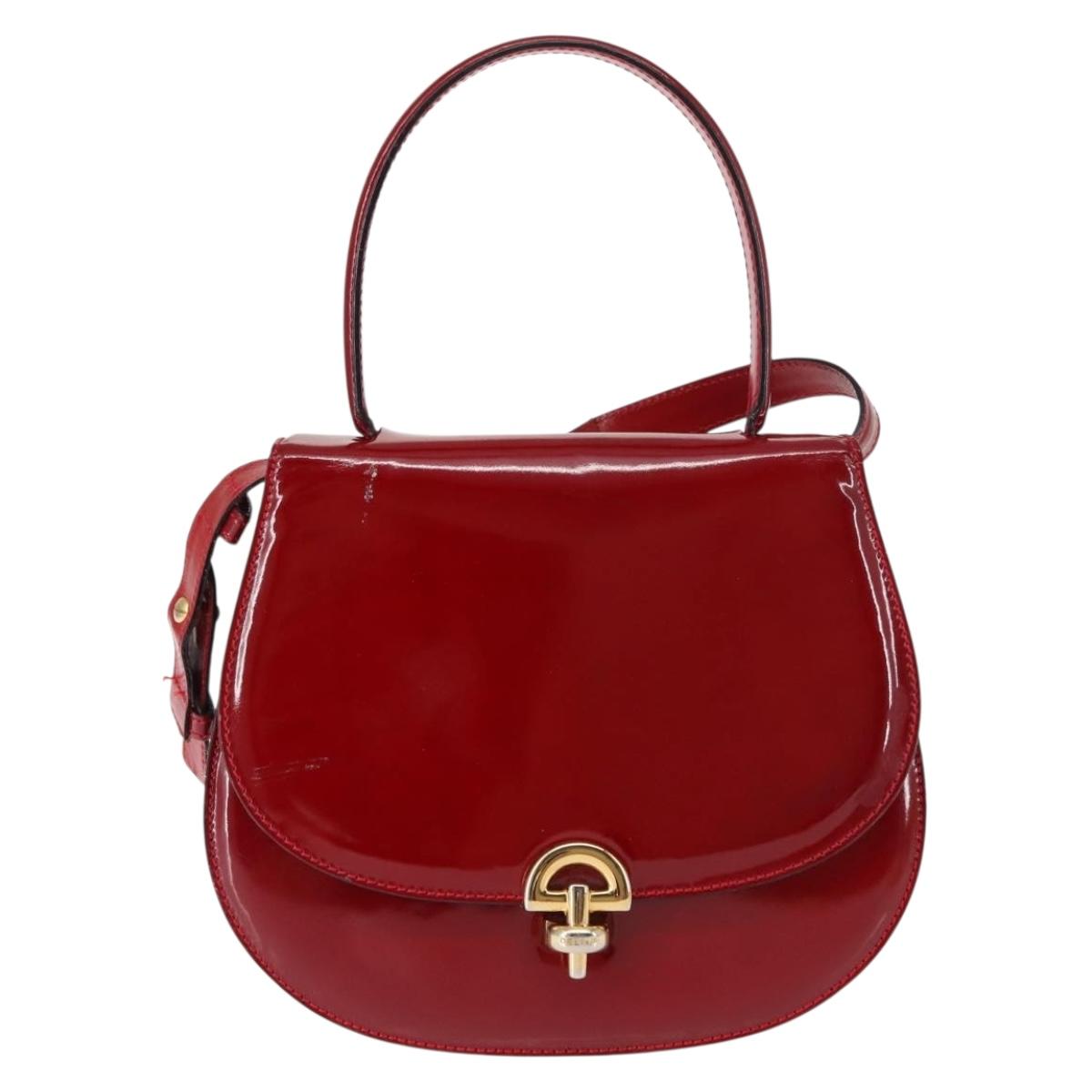 CELINE Hand Bag Enamel 2way Red Gold Auth BA6729