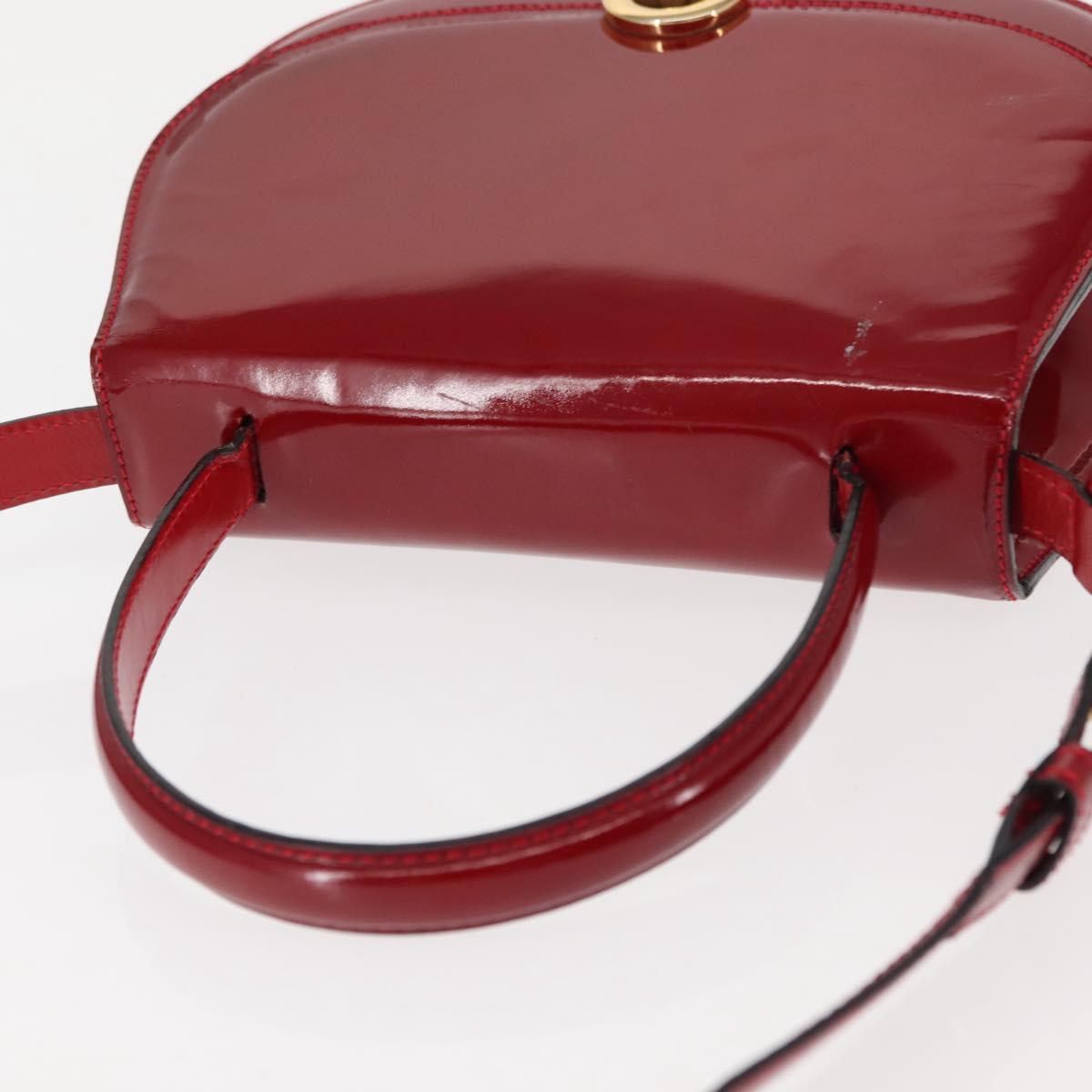 CELINE Hand Bag Enamel 2way Red Gold Auth BA6729