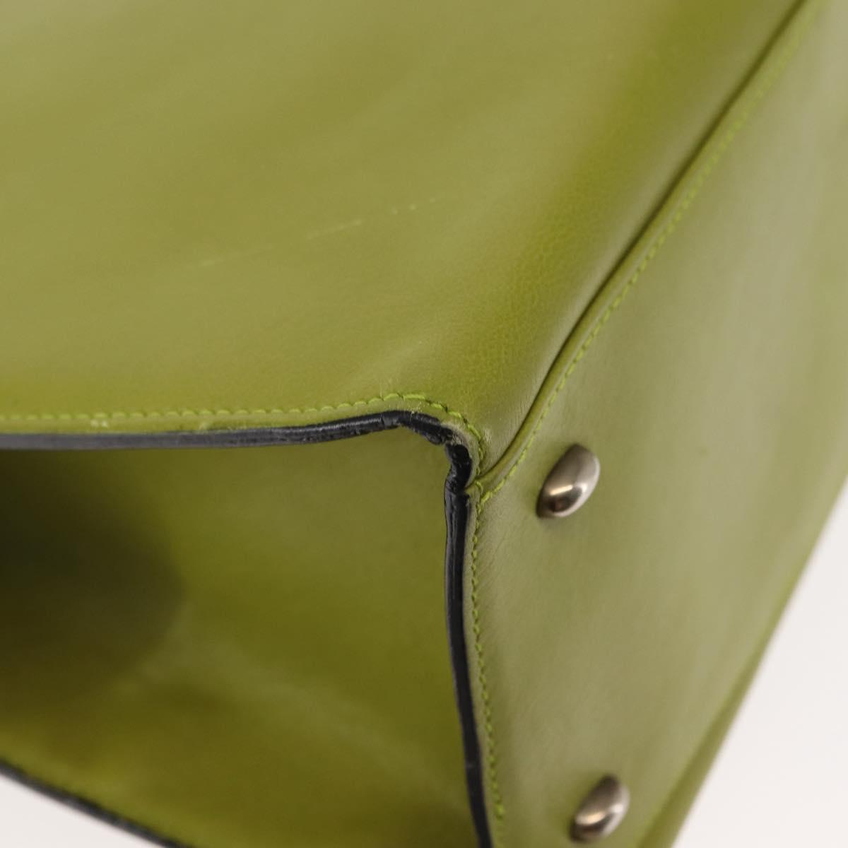 CELINE Shoulder Bag Leather Green Silver Auth BA6730