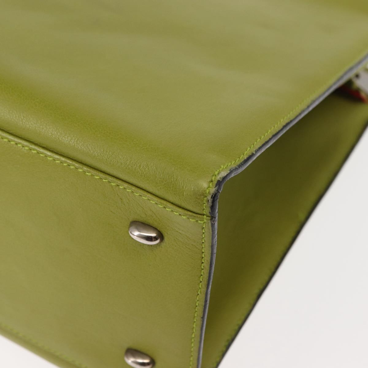 CELINE Shoulder Bag Leather Green Silver Auth BA6730