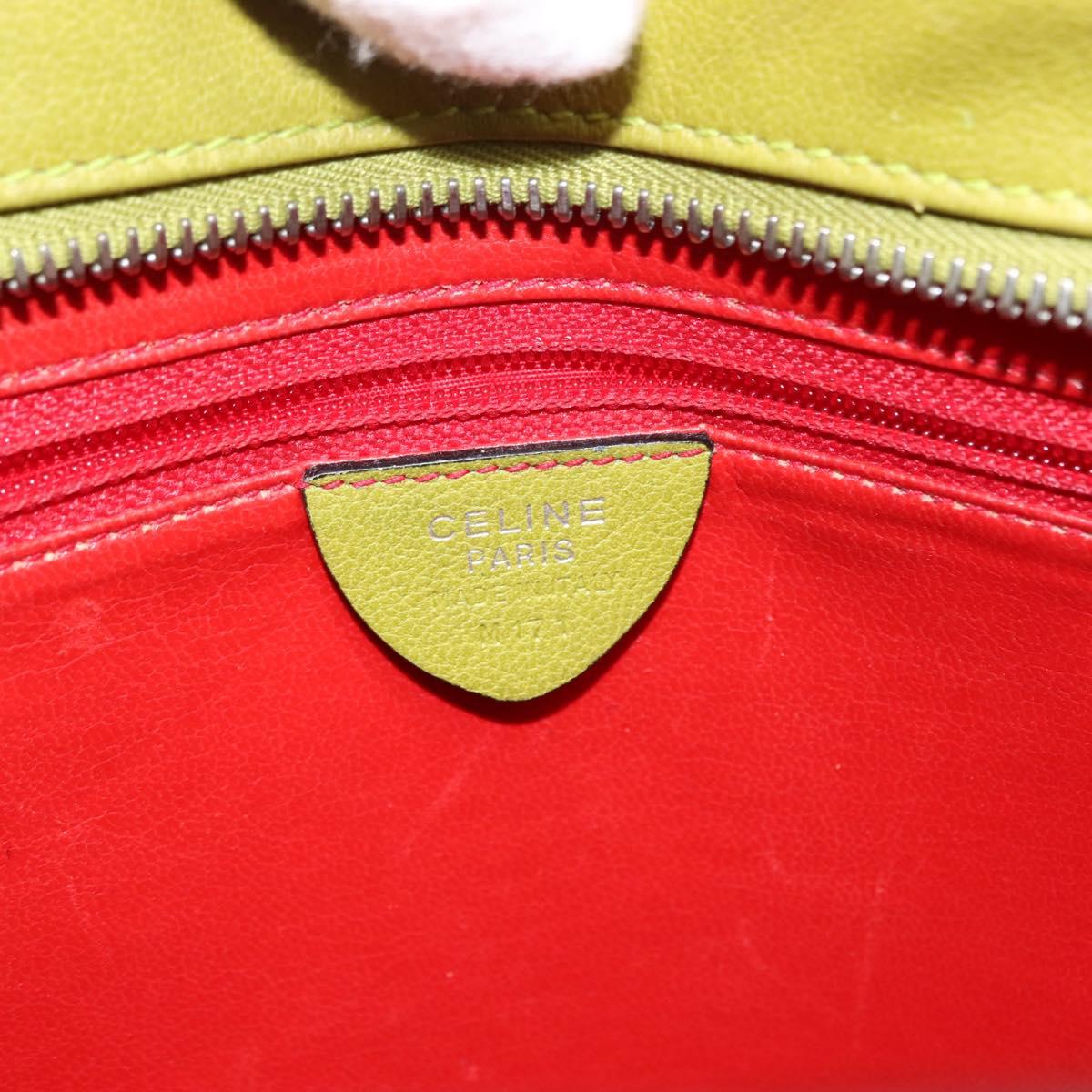 CELINE Shoulder Bag Leather Green Silver Auth BA6730