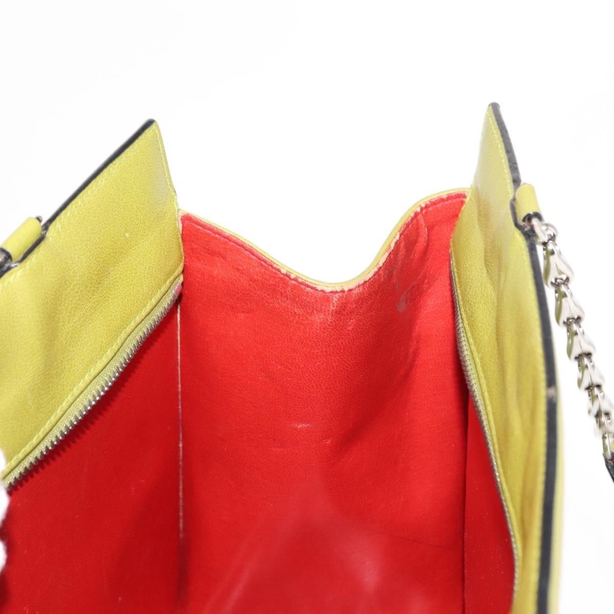 CELINE Shoulder Bag Leather Green Silver Auth BA6730