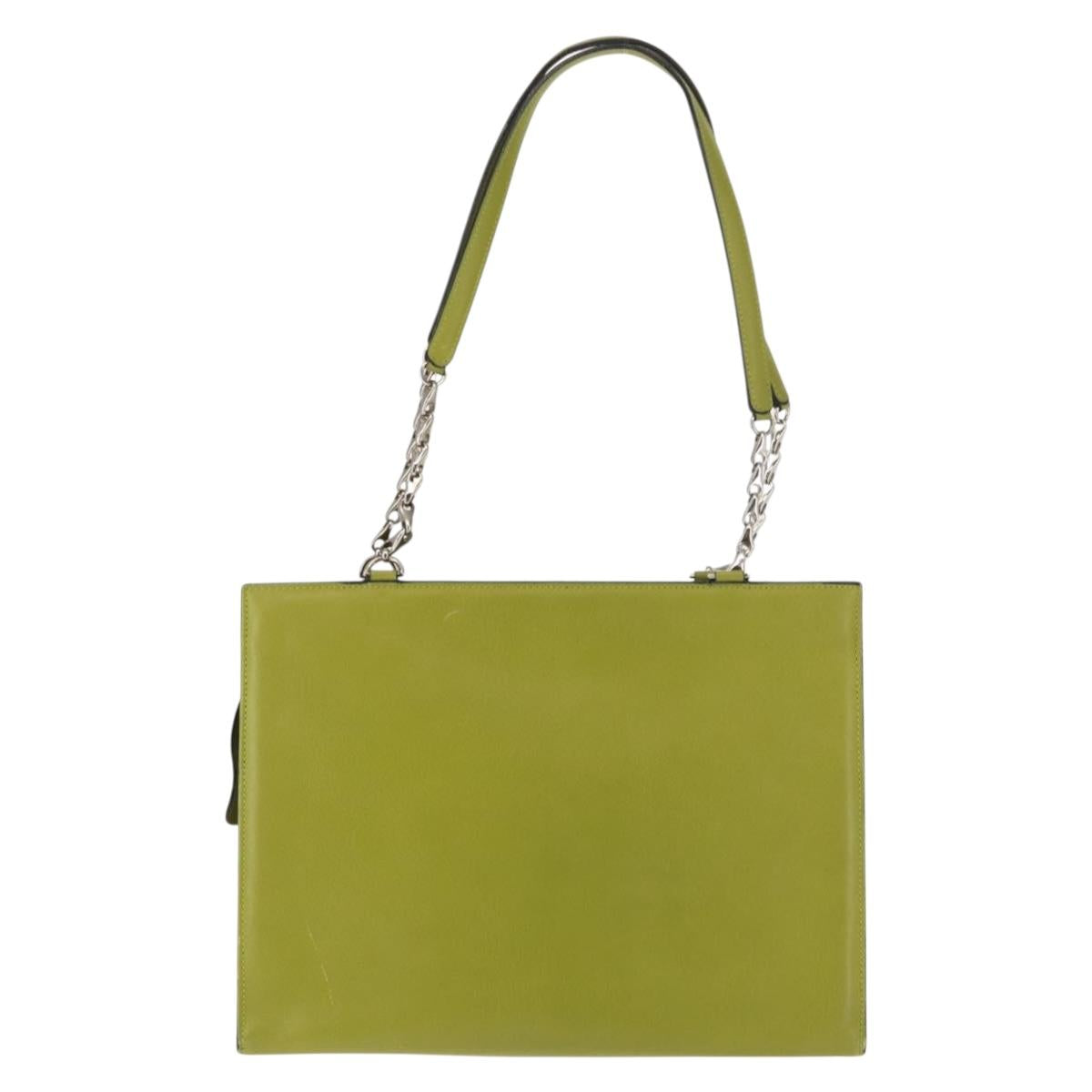 CELINE Shoulder Bag Leather Green Silver Auth BA6730