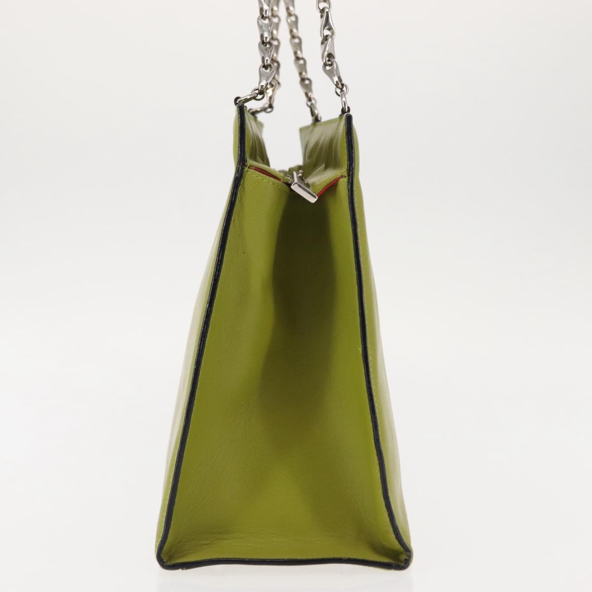 CELINE Shoulder Bag Leather Green Silver Auth BA6730