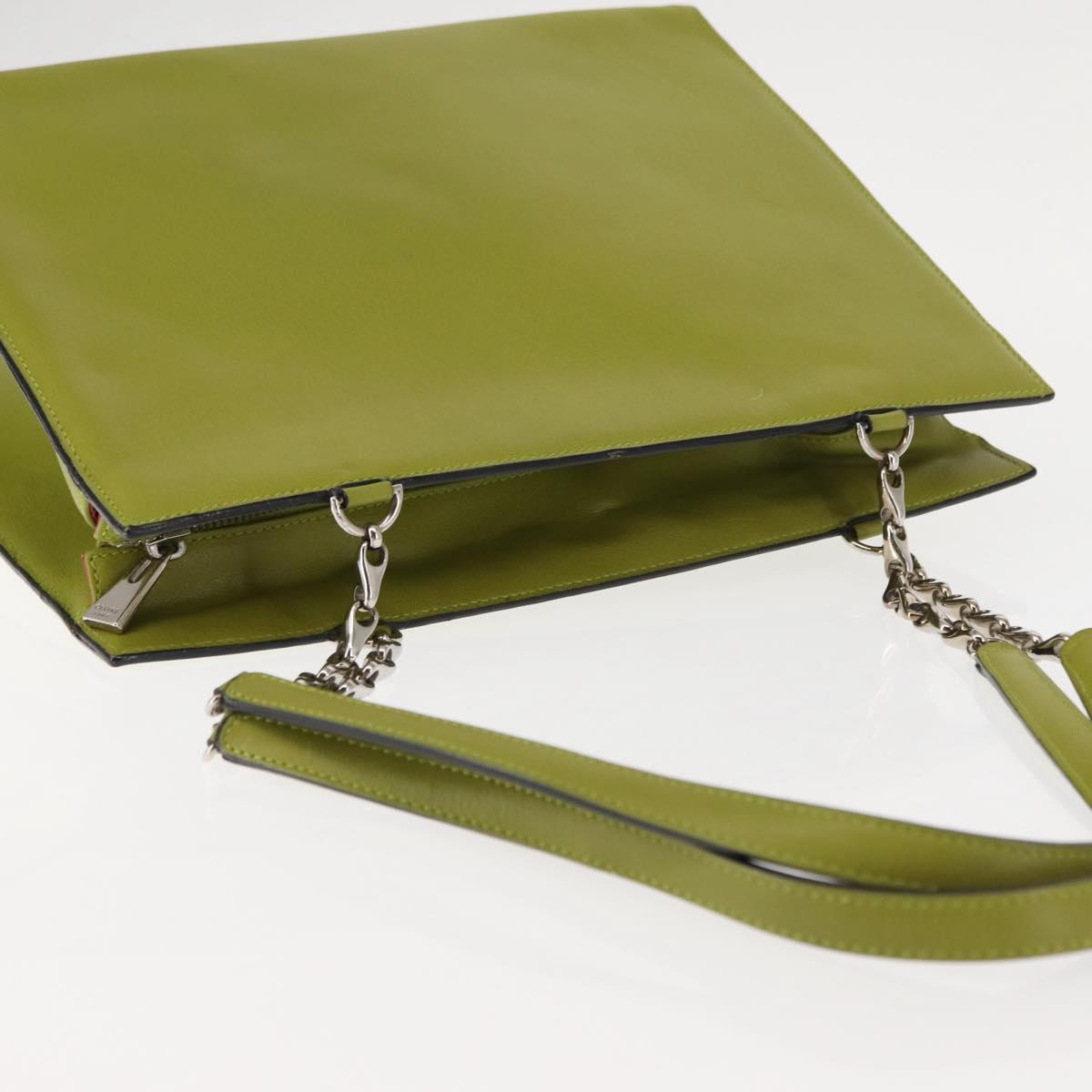 CELINE Shoulder Bag Leather Green Silver Auth BA6730