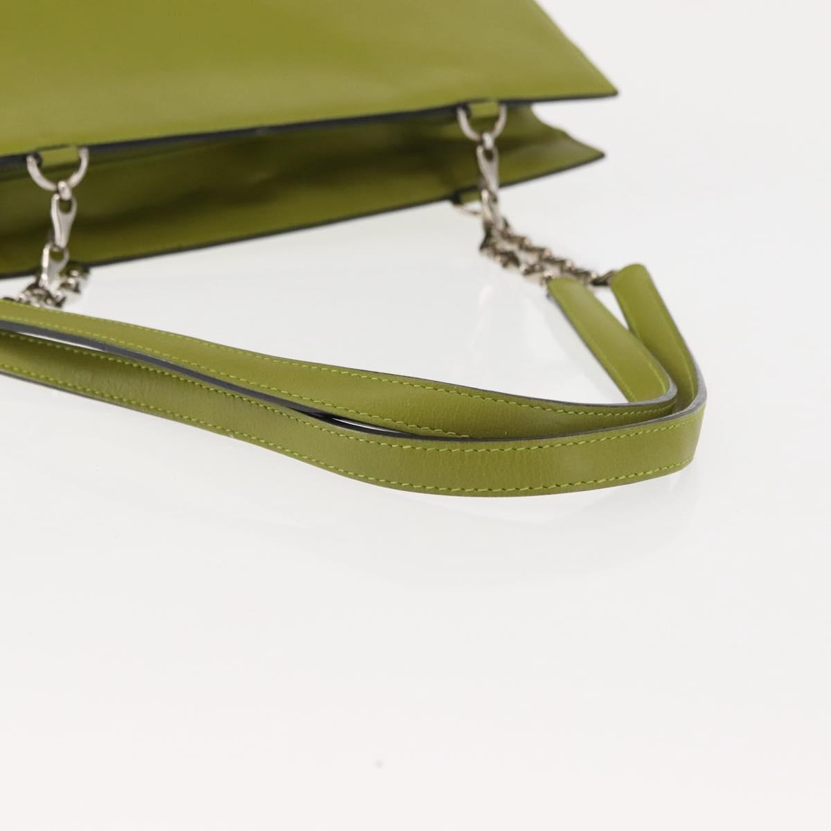 CELINE Shoulder Bag Leather Green Silver Auth BA6730