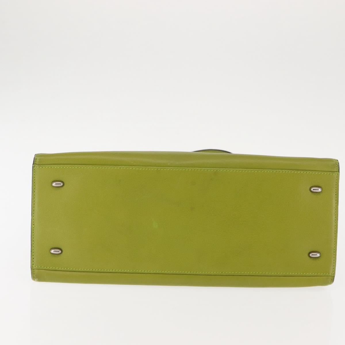 CELINE Shoulder Bag Leather Green Silver Auth BA6730