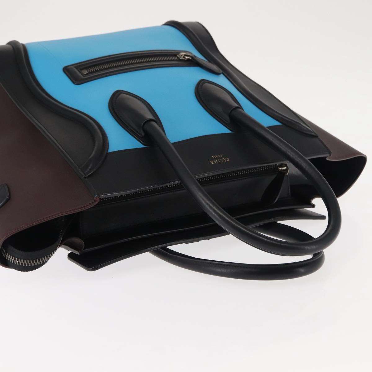 CELINE Luggage Mini Shopper Hand Bag Leather Black Blue Auth BA6731
