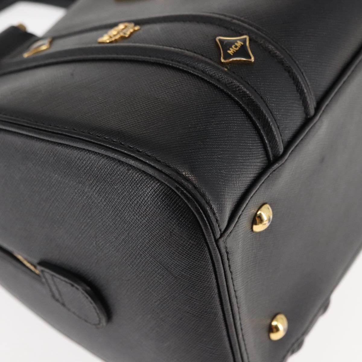 MCM Hand Bag Leather Black Gold Auth BA6732