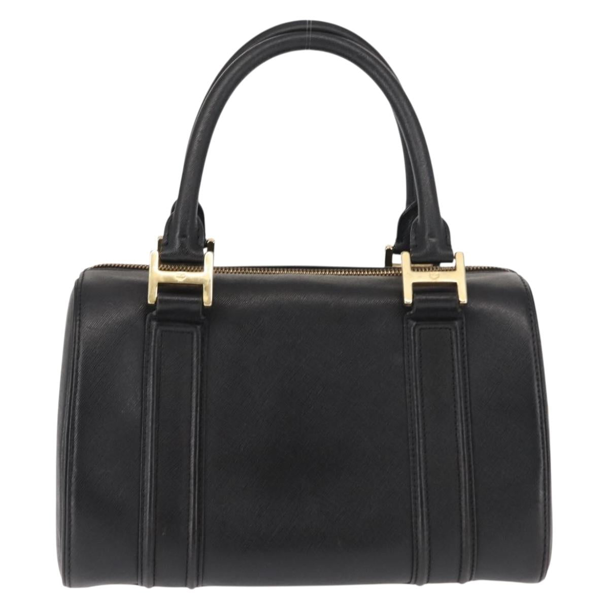 MCM Hand Bag Leather Black Gold Auth BA6732