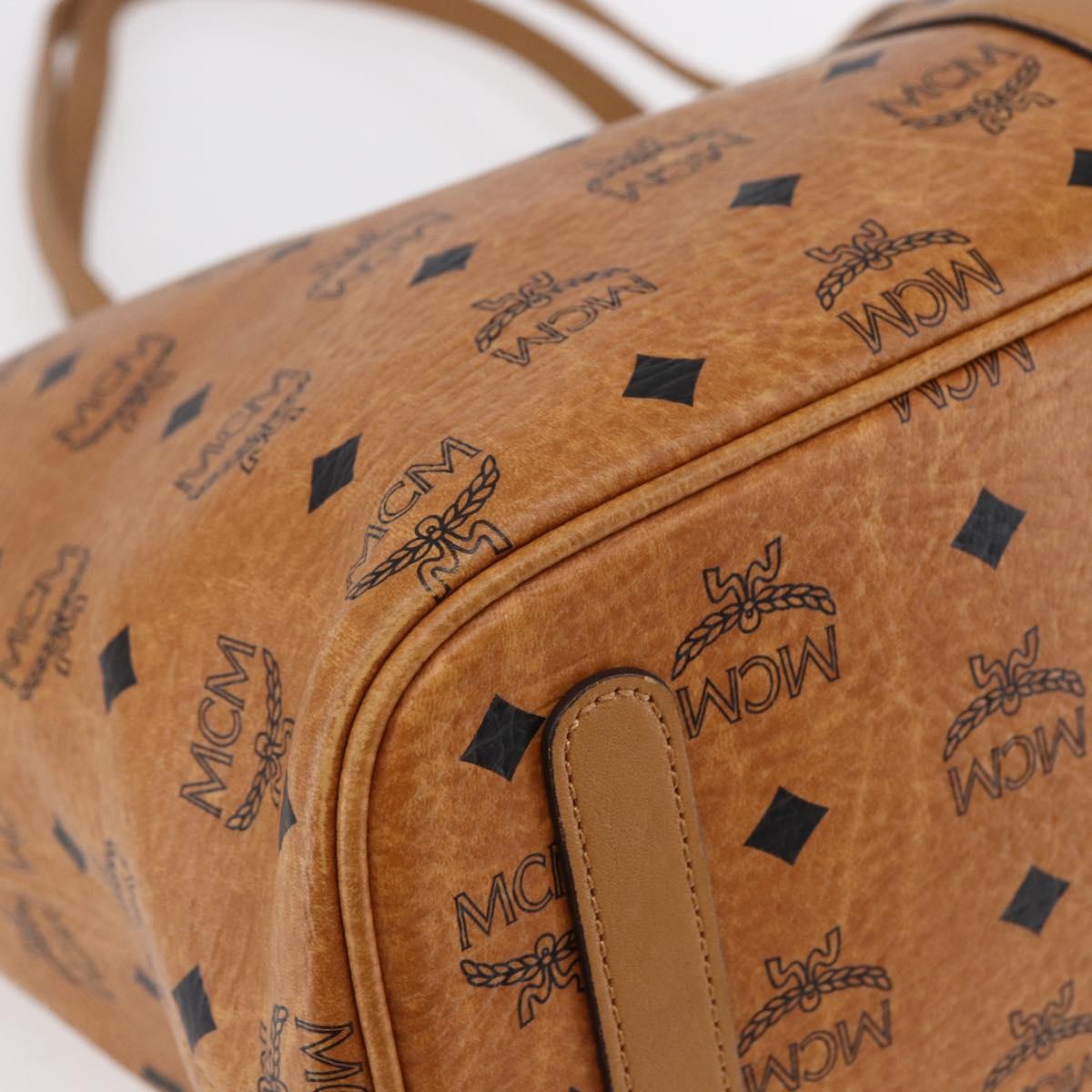 MCM Logogram Vicetos Tote Bag PVC Leather Brown Gold Auth BA6733