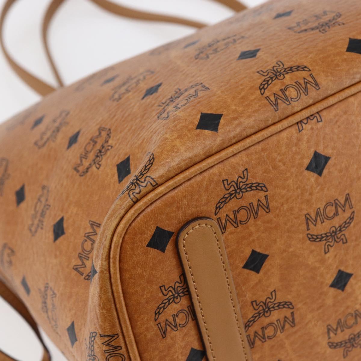 MCM Logogram Vicetos Tote Bag PVC Leather Brown Gold Auth BA6733