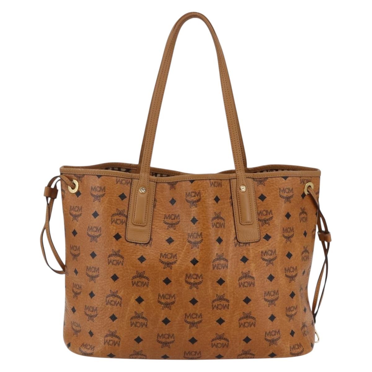 MCM Logogram Vicetos Tote Bag PVC Leather Brown Gold Auth BA6733