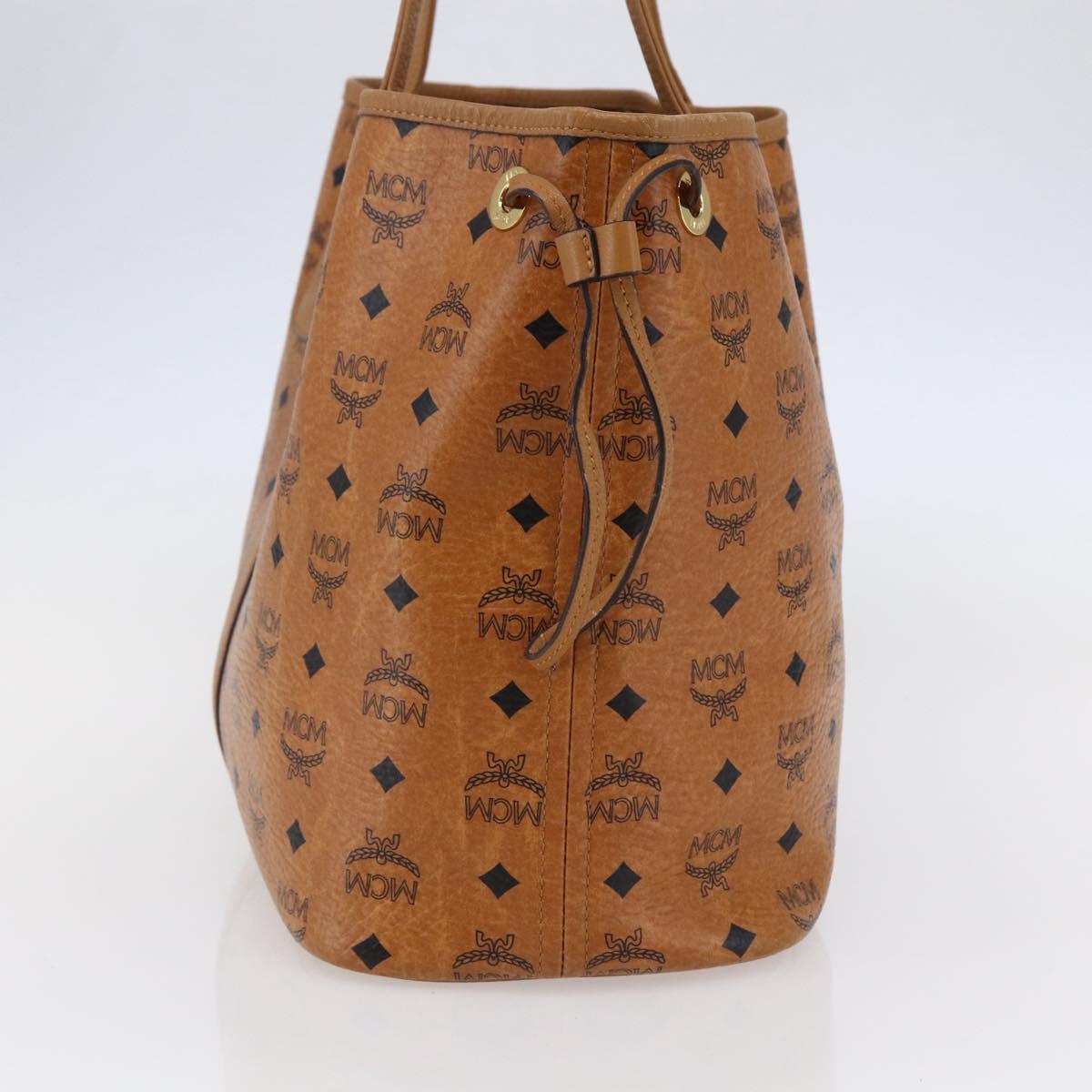 MCM Logogram Vicetos Tote Bag PVC Leather Brown Gold Auth BA6733
