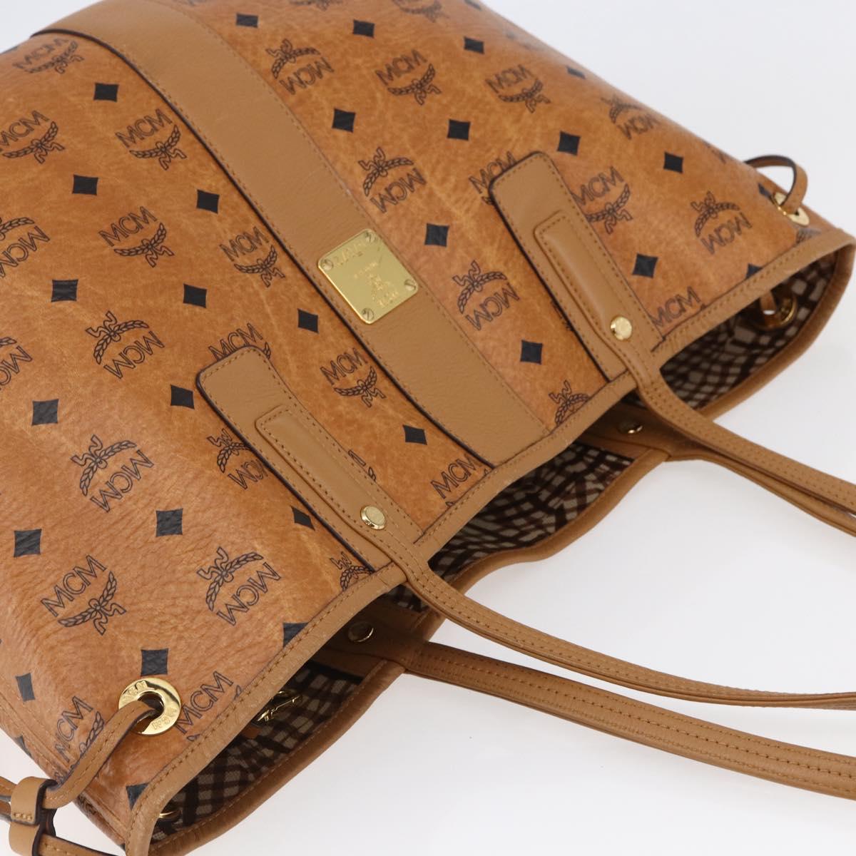 MCM Logogram Vicetos Tote Bag PVC Leather Brown Gold Auth BA6733