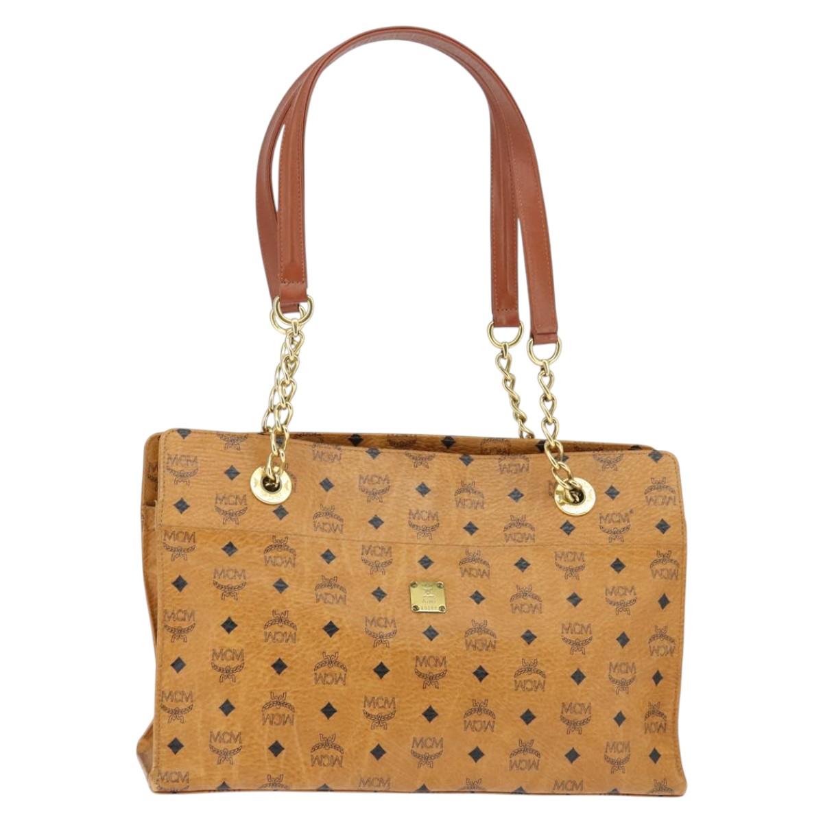 MCM Logogram Vicetos Tote Bag PVC Leather Brown Gold Auth BA6734