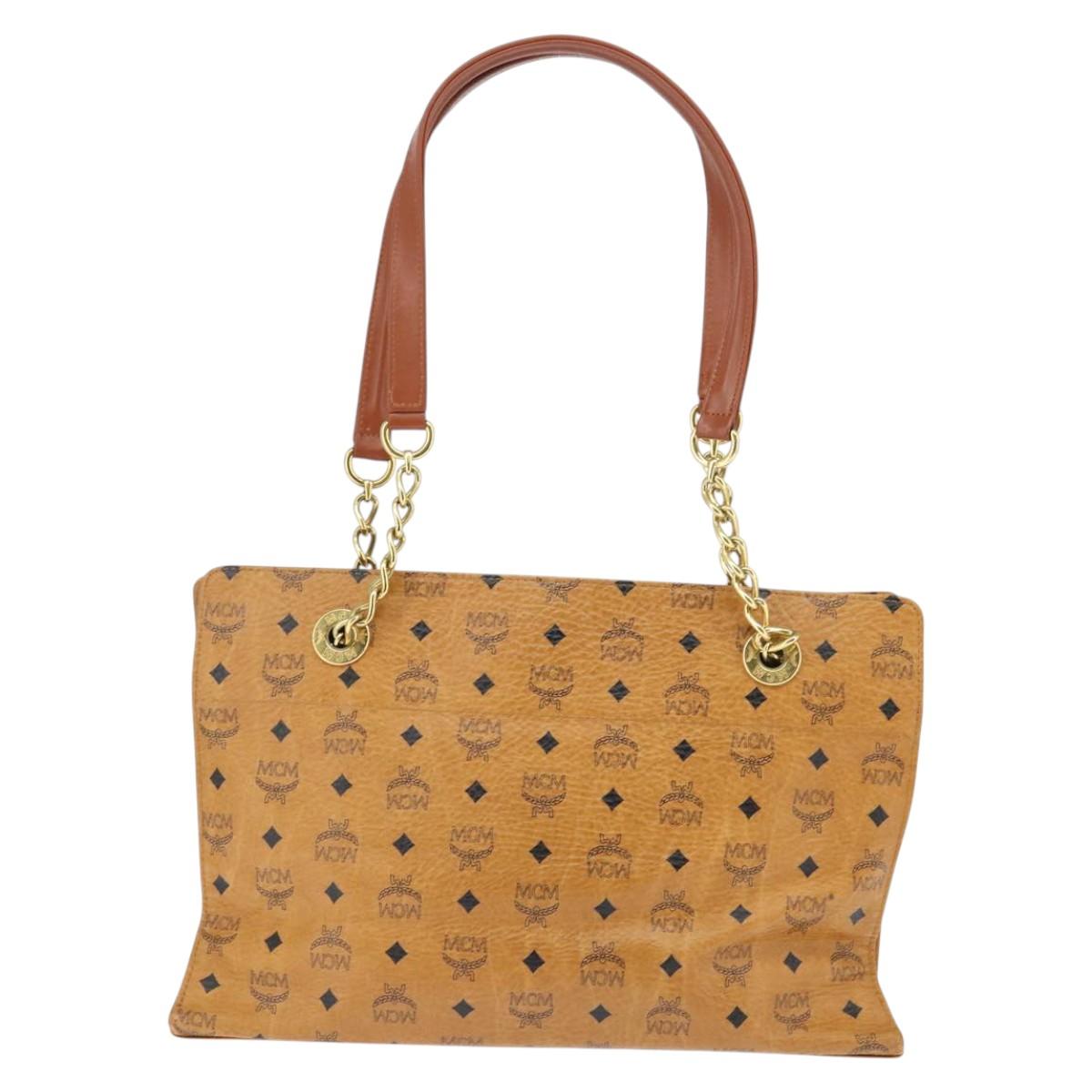 MCM Logogram Vicetos Tote Bag PVC Leather Brown Gold Auth BA6734