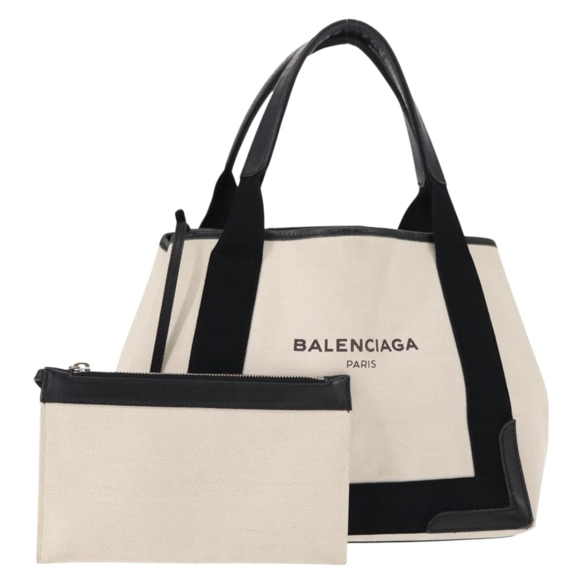 BALENCIAGA Navy Kabas S Hand Bag Canvas Black White 339933 Auth BA6735