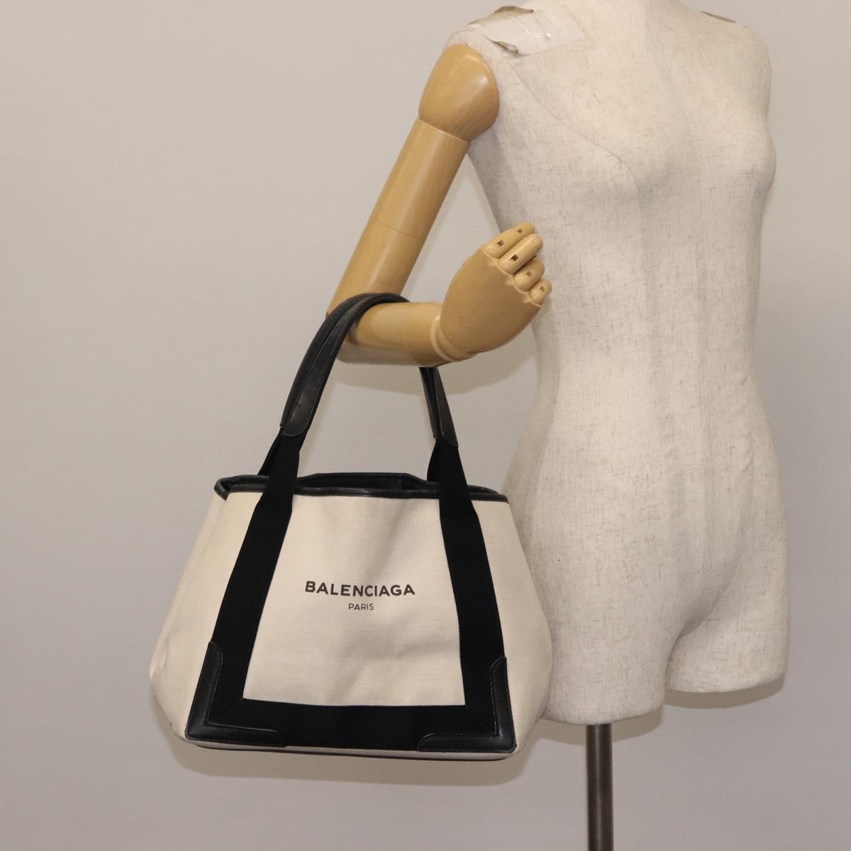 BALENCIAGA Navy Kabas S Hand Bag Canvas Black White 339933 Auth BA6735