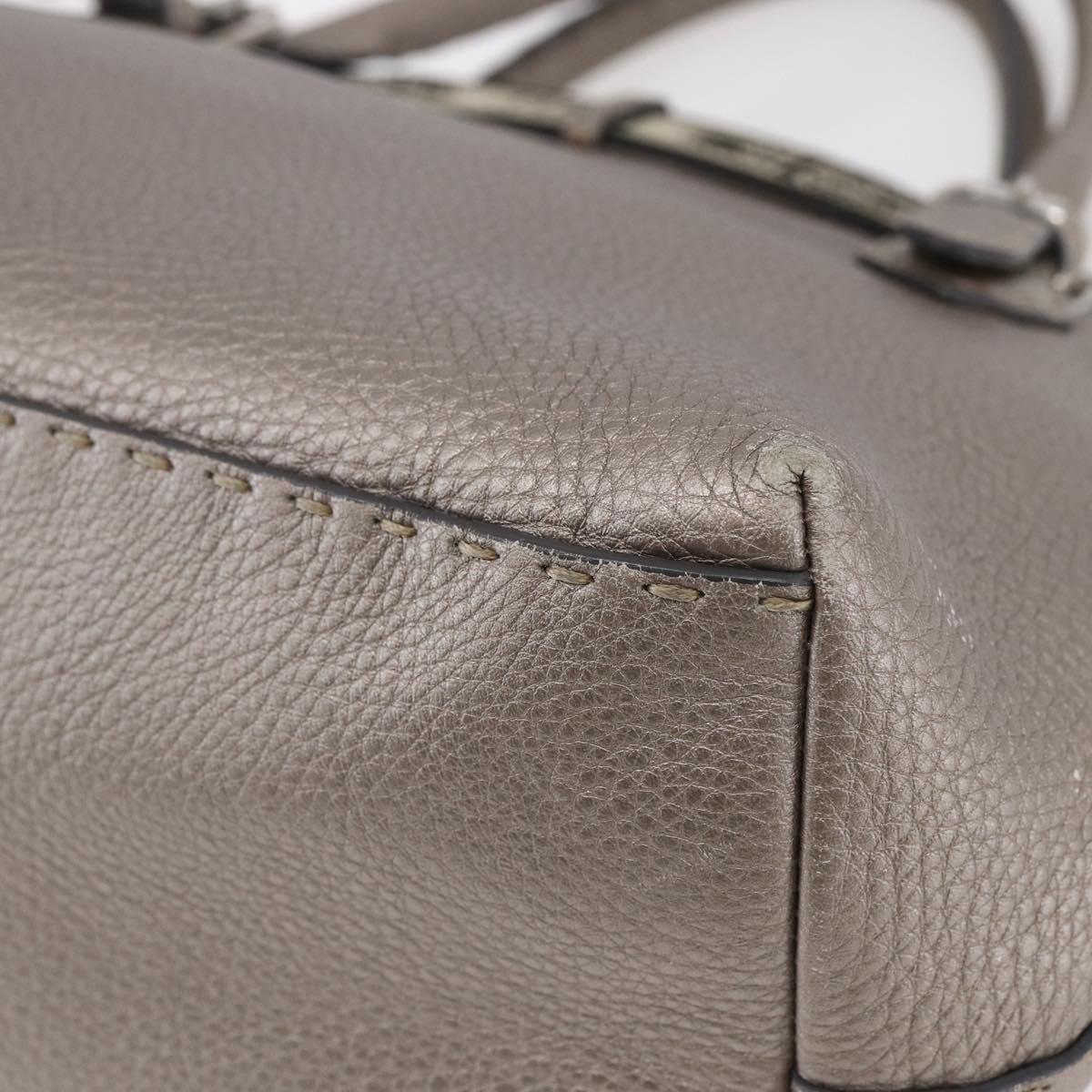 FENDI Celeria Villa Borghese Hand Bag Leather Beige Silver Auth BA6736