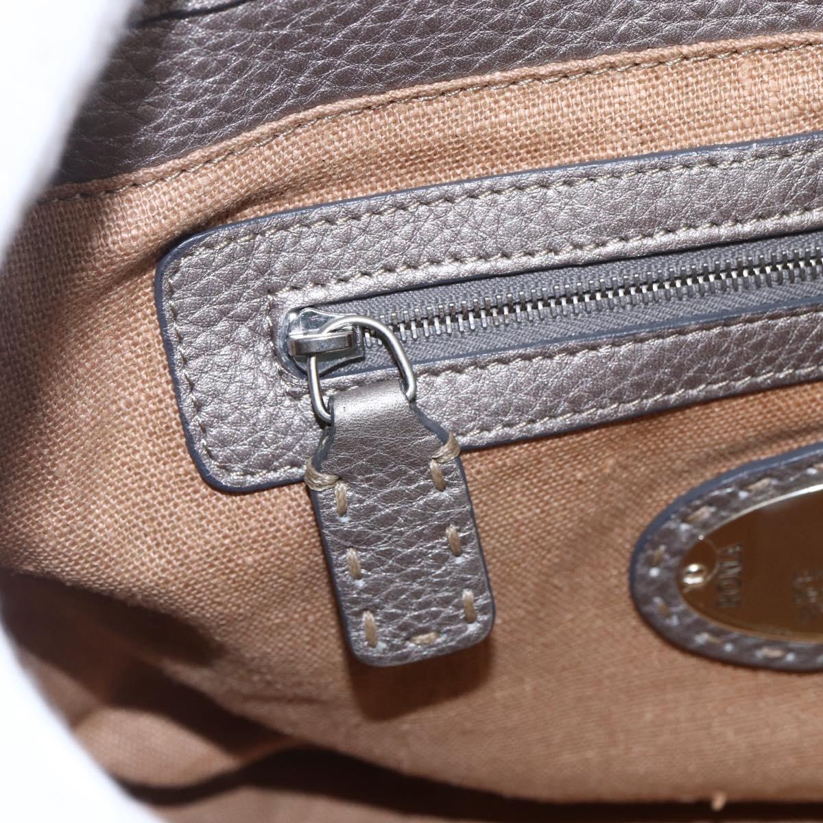 FENDI Celeria Villa Borghese Hand Bag Leather Beige Silver Auth BA6736