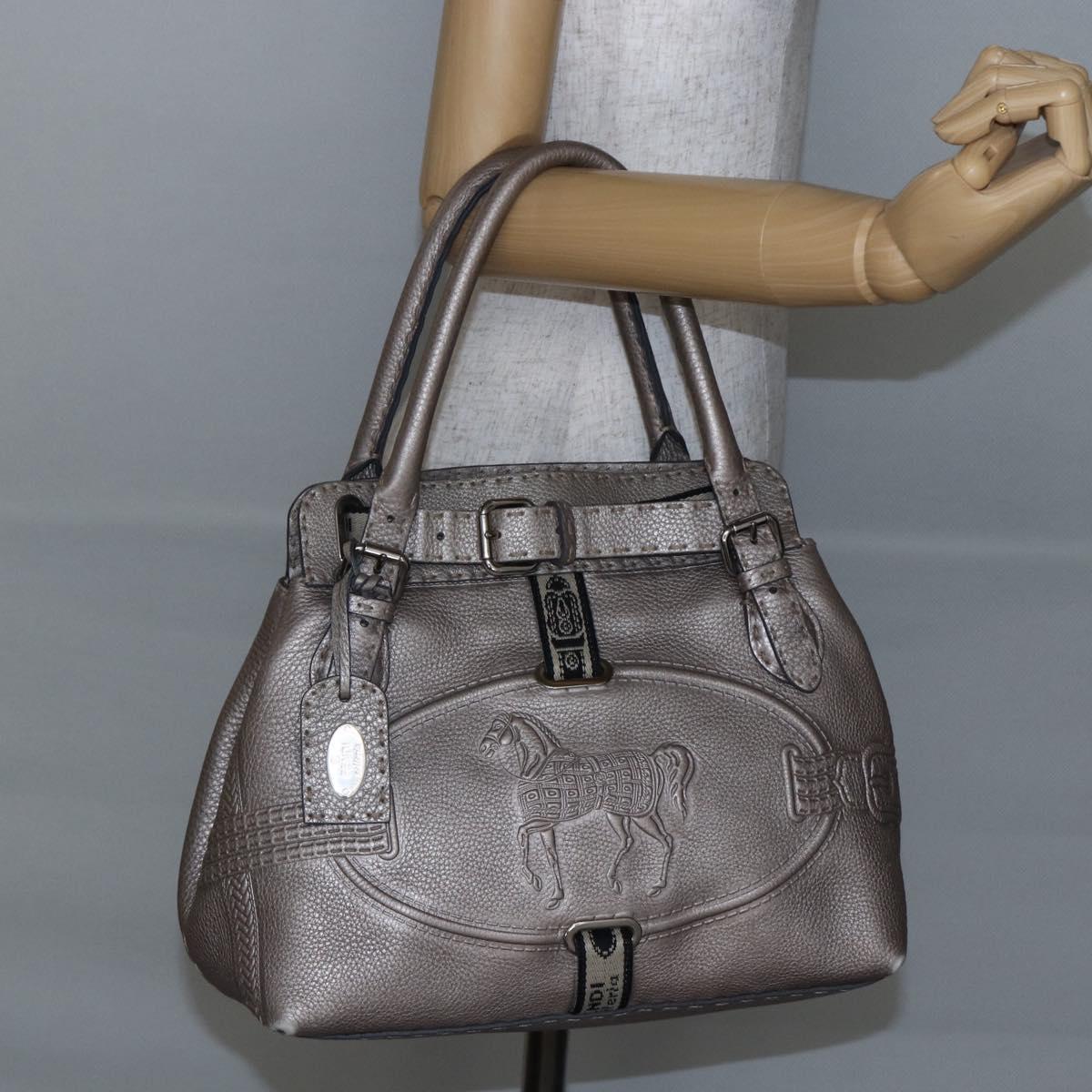 FENDI Celeria Villa Borghese Hand Bag Leather Beige Silver Auth BA6736