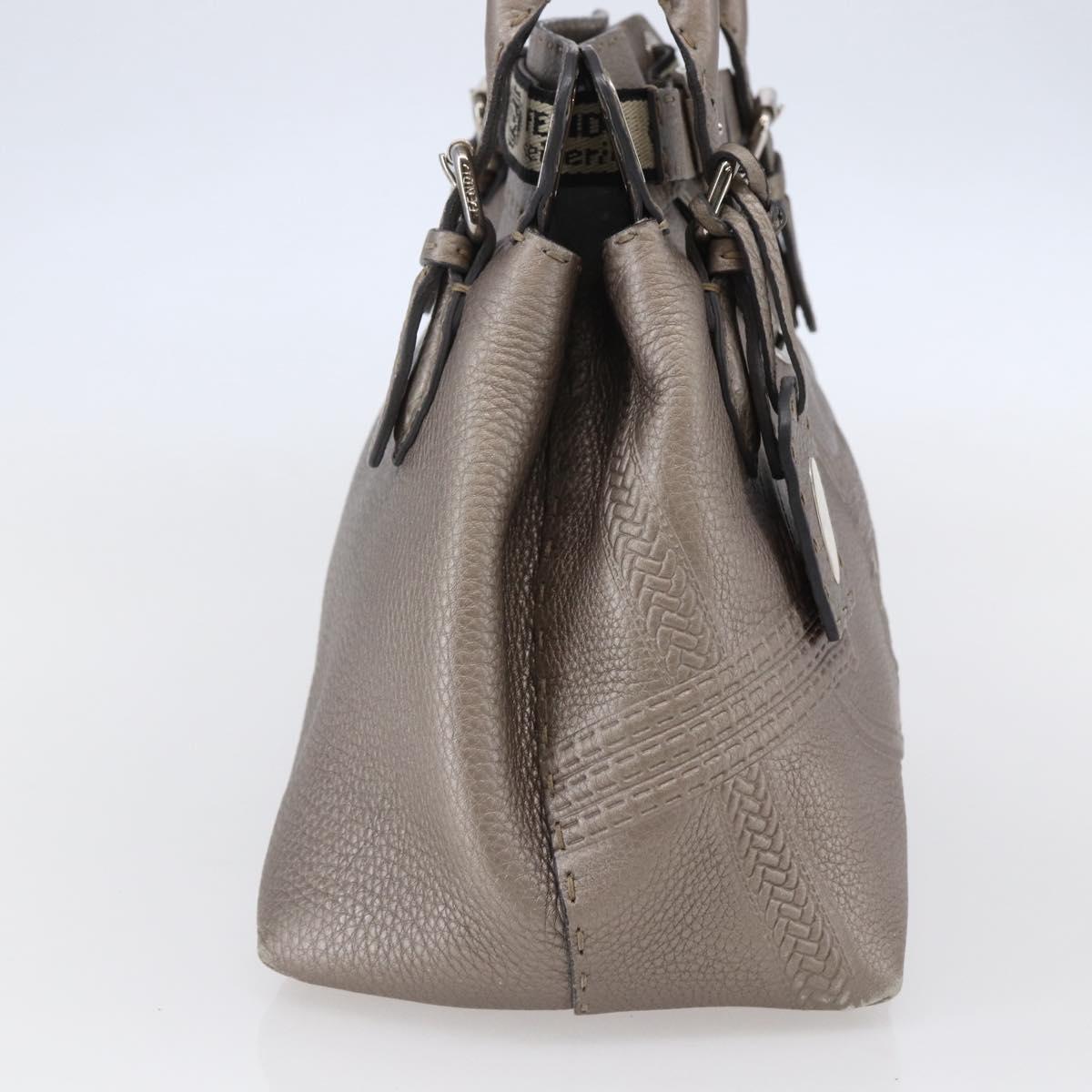 FENDI Celeria Villa Borghese Hand Bag Leather Beige Silver Auth BA6736