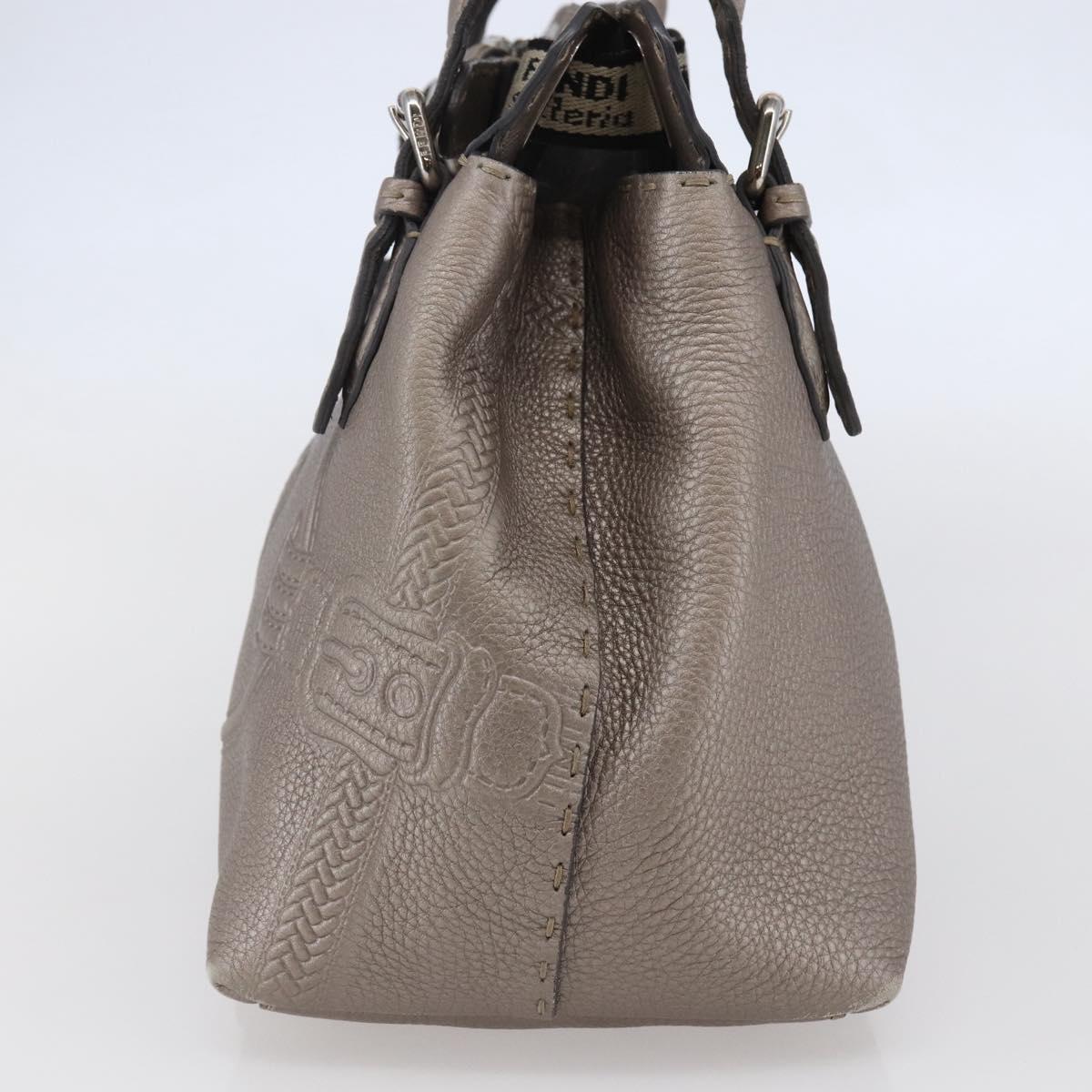 FENDI Celeria Villa Borghese Hand Bag Leather Beige Silver Auth BA6736