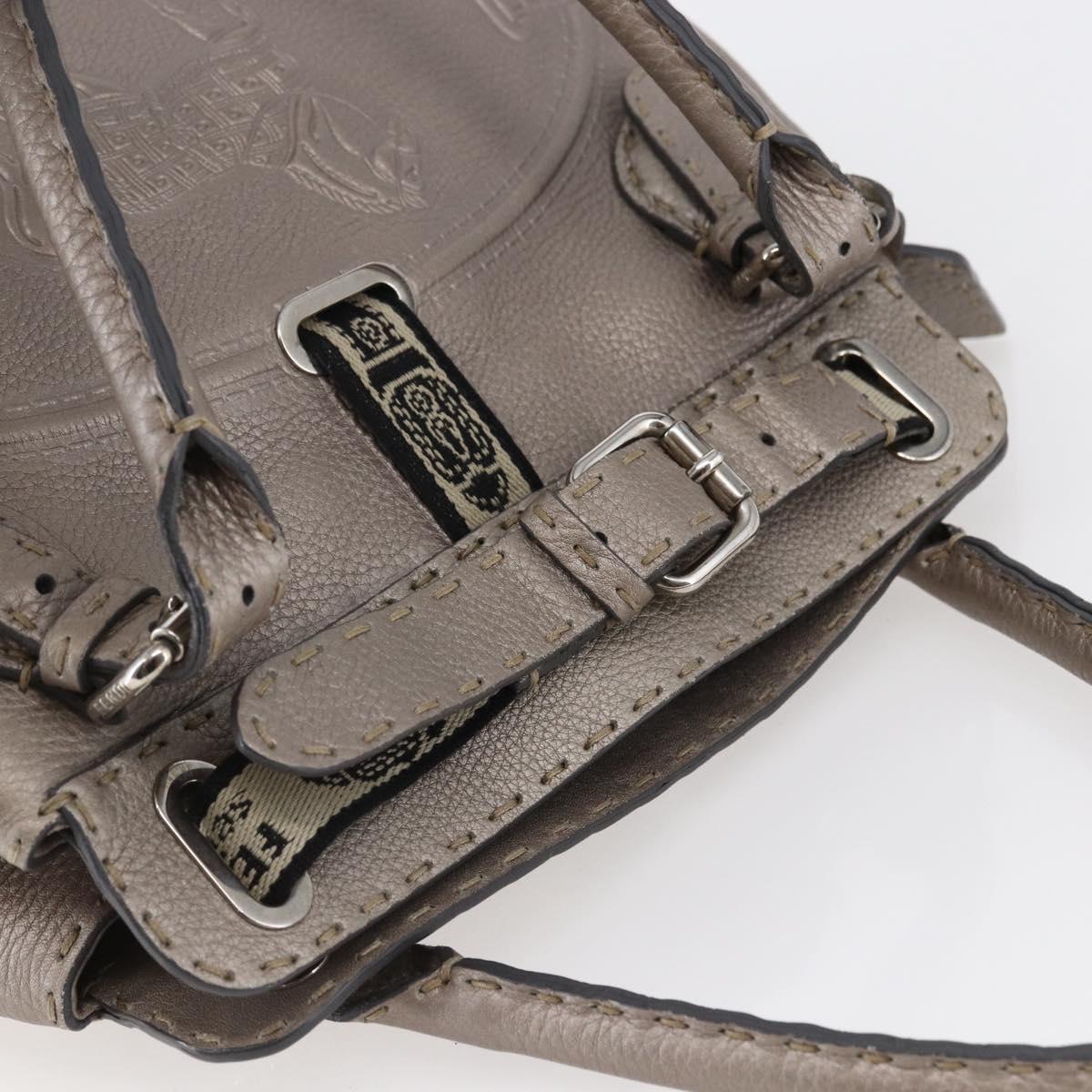 FENDI Celeria Villa Borghese Hand Bag Leather Beige Silver Auth BA6736