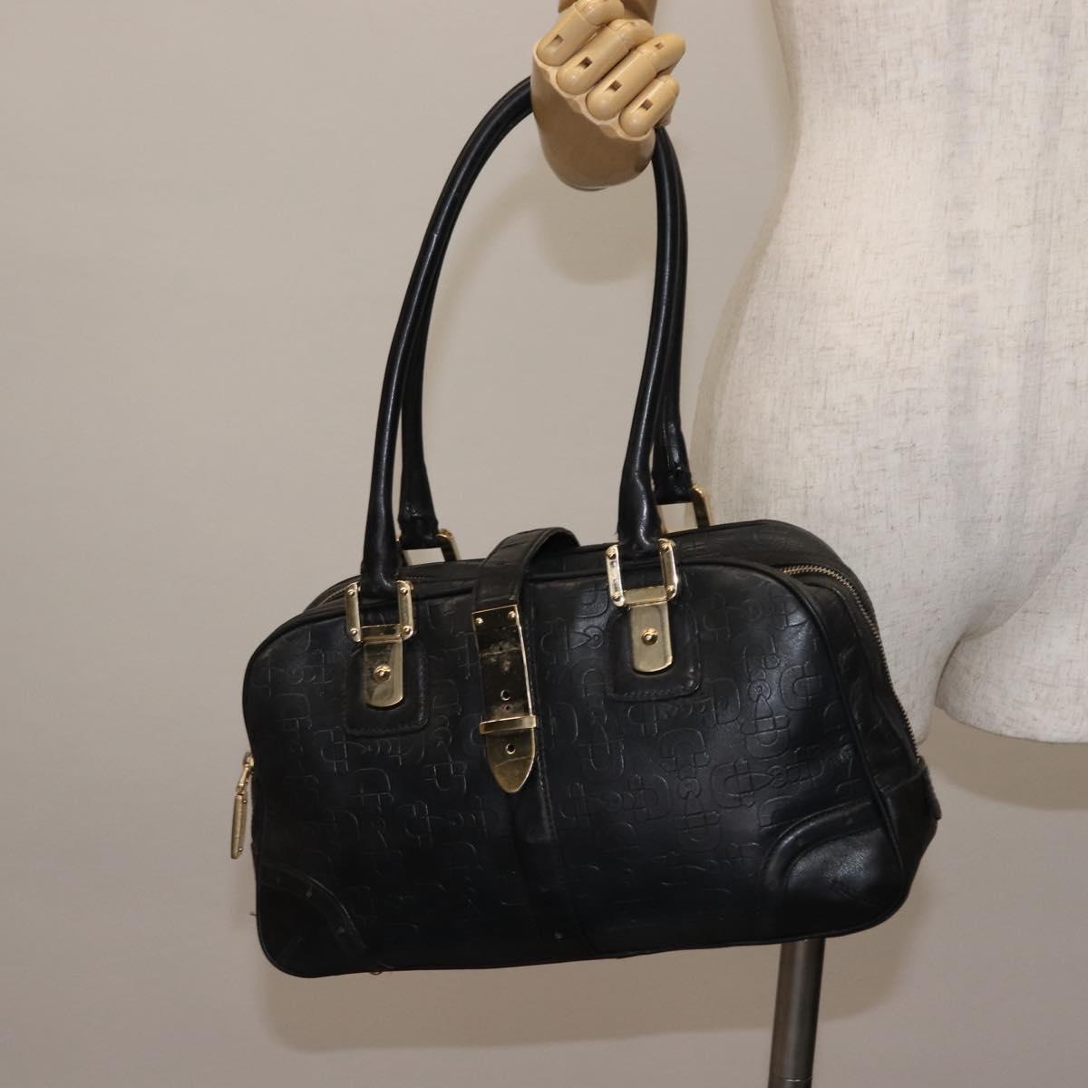 GUCCI Shoulder Bag Leather Black Gold 145770 Auth BA6738