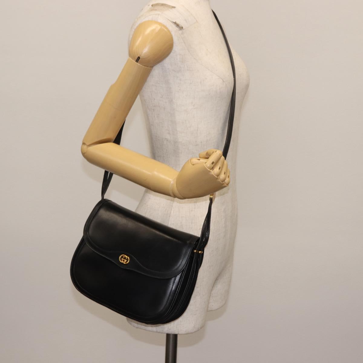 GUCCI Shoulder Bag Leather Black Gold 001 261 1070 Auth BA6739