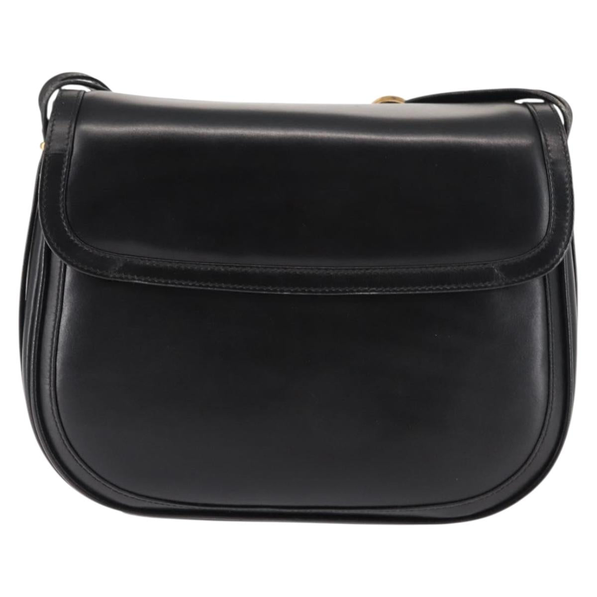 GUCCI Shoulder Bag Leather Black Gold 001 261 1070 Auth BA6739
