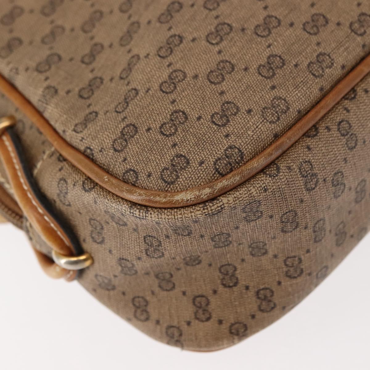 GUCCI Micro GG Supreme Shoulder Bag PVC Beige Gold Auth BA6740