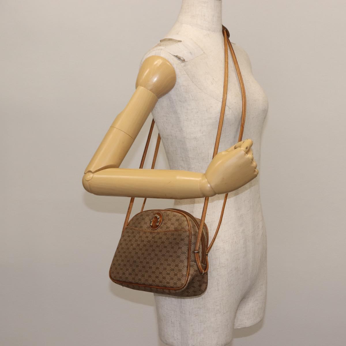 GUCCI Micro GG Supreme Shoulder Bag PVC Beige Gold Auth BA6740