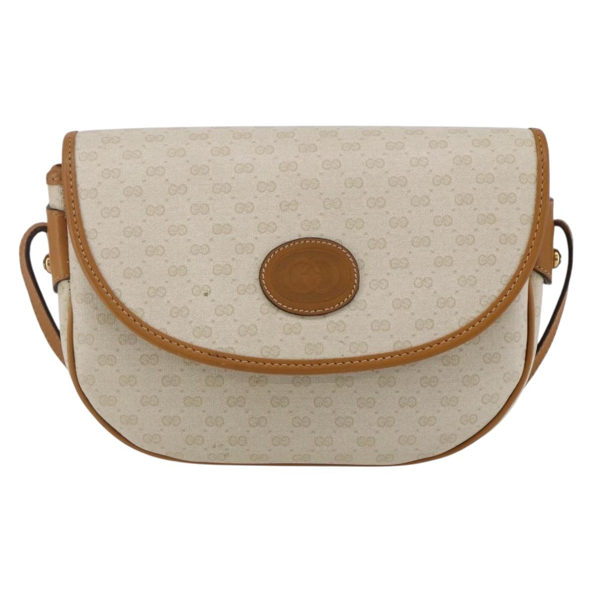 GUCCI Micro GG Supreme Shoulder Bag PVC White Gold Auth BA6746