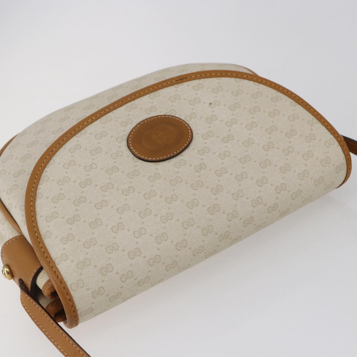 GUCCI Micro GG Supreme Shoulder Bag PVC White Gold Auth BA6746