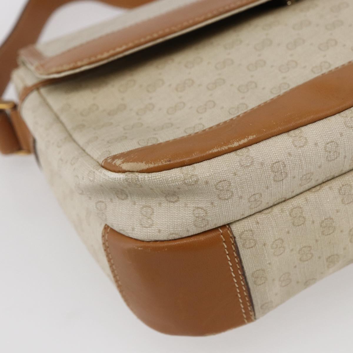 GUCCI Micro GG Supreme Shoulder Bag PVC White Gold Auth BA6748