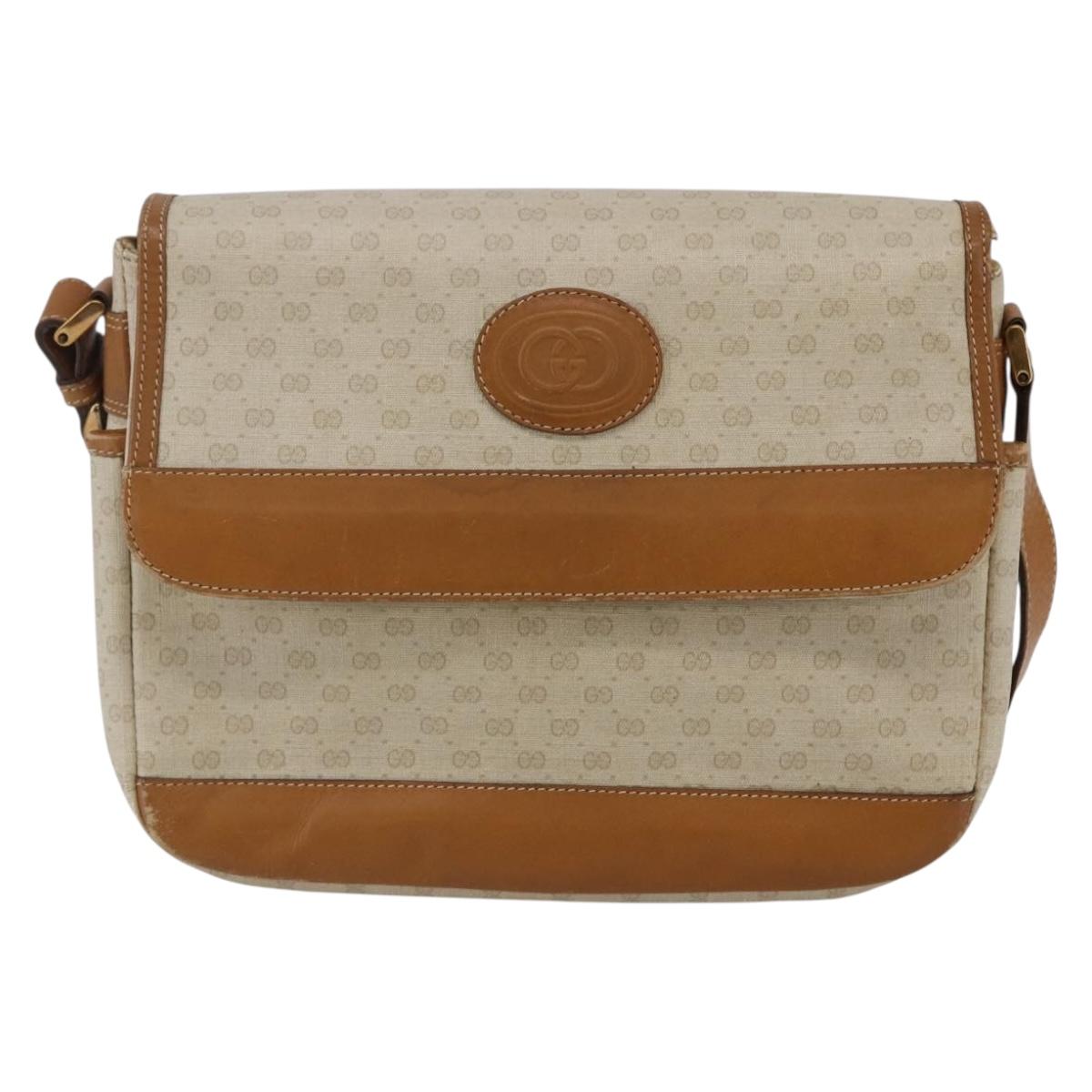 GUCCI Micro GG Supreme Shoulder Bag PVC White Gold Auth BA6748