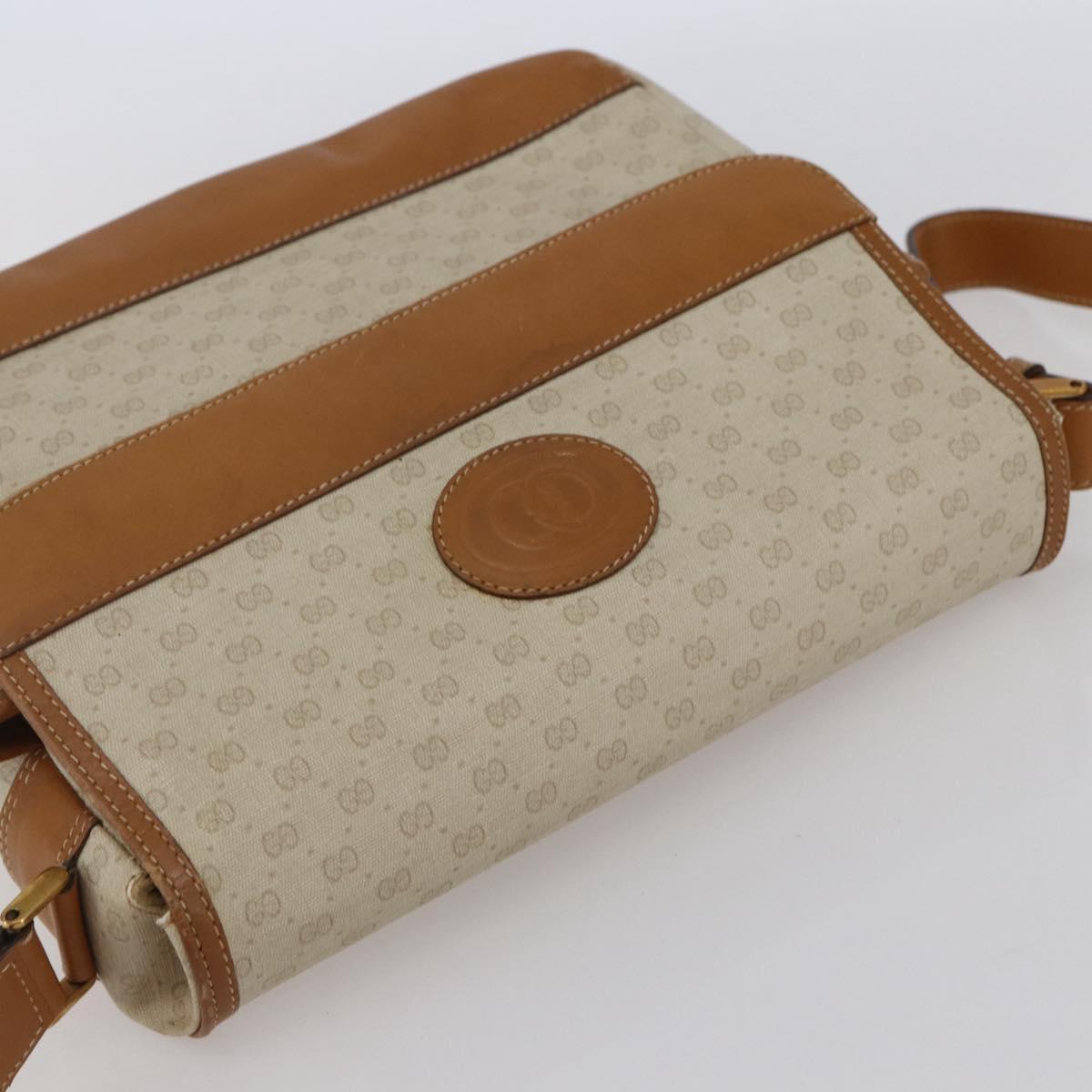 GUCCI Micro GG Supreme Shoulder Bag PVC White Gold Auth BA6748