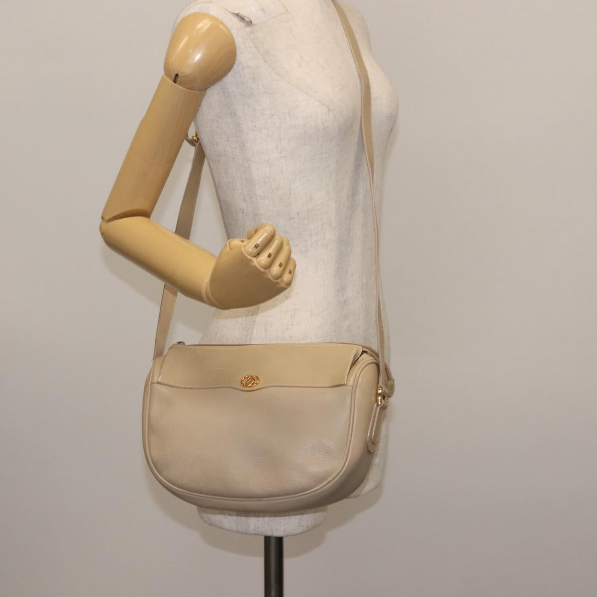 GUCCI Shoulder Bag Leather Beige Gold 001 115 0918 Auth BA6749